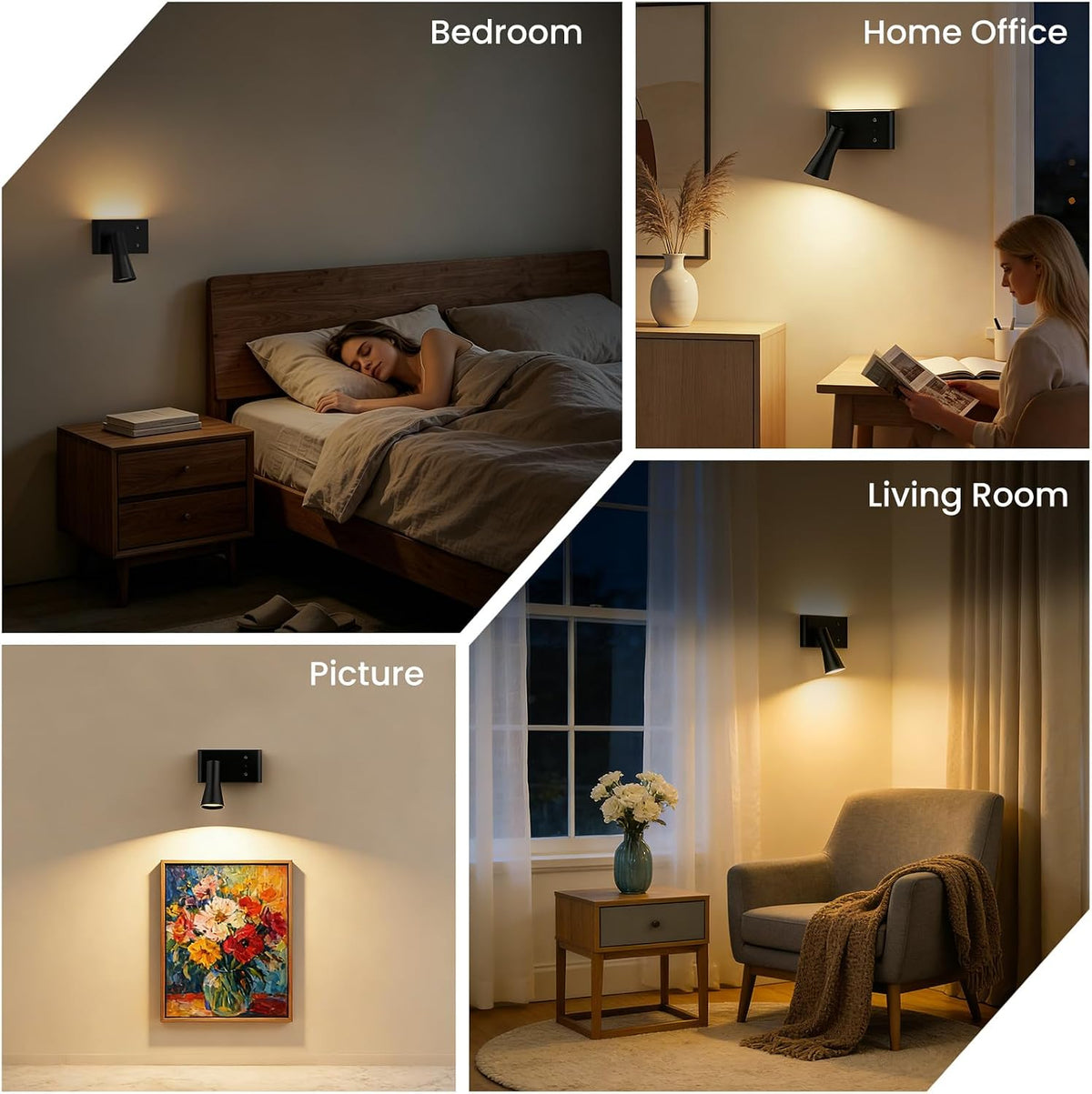 Wall Sconce Battery Operated Reading Lights, 10000mAh Rechargeable Wireless LED Wall Lights, 3 Color Temperatures