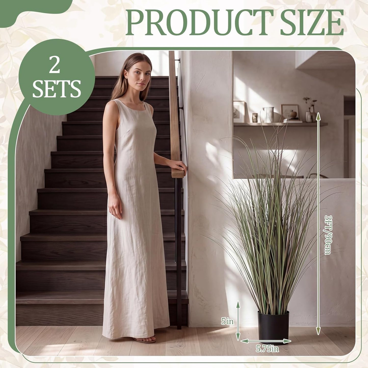 Tall Artificial Grass Plant Potted Artificial Greenery Floor Plants / Light Purple / 3 Ft / Set of 2