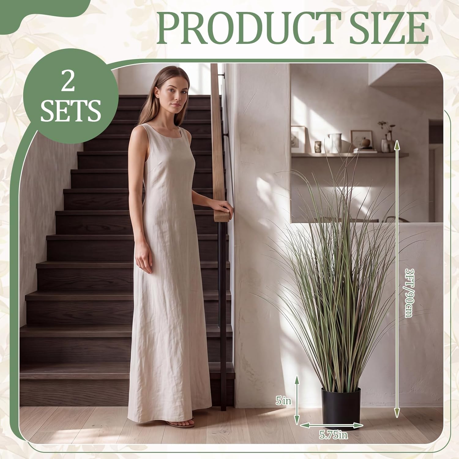 Tall Artificial Grass Plant Potted Artificial Greenery Floor Plants / Light Purple / 3 Ft / Set of 2