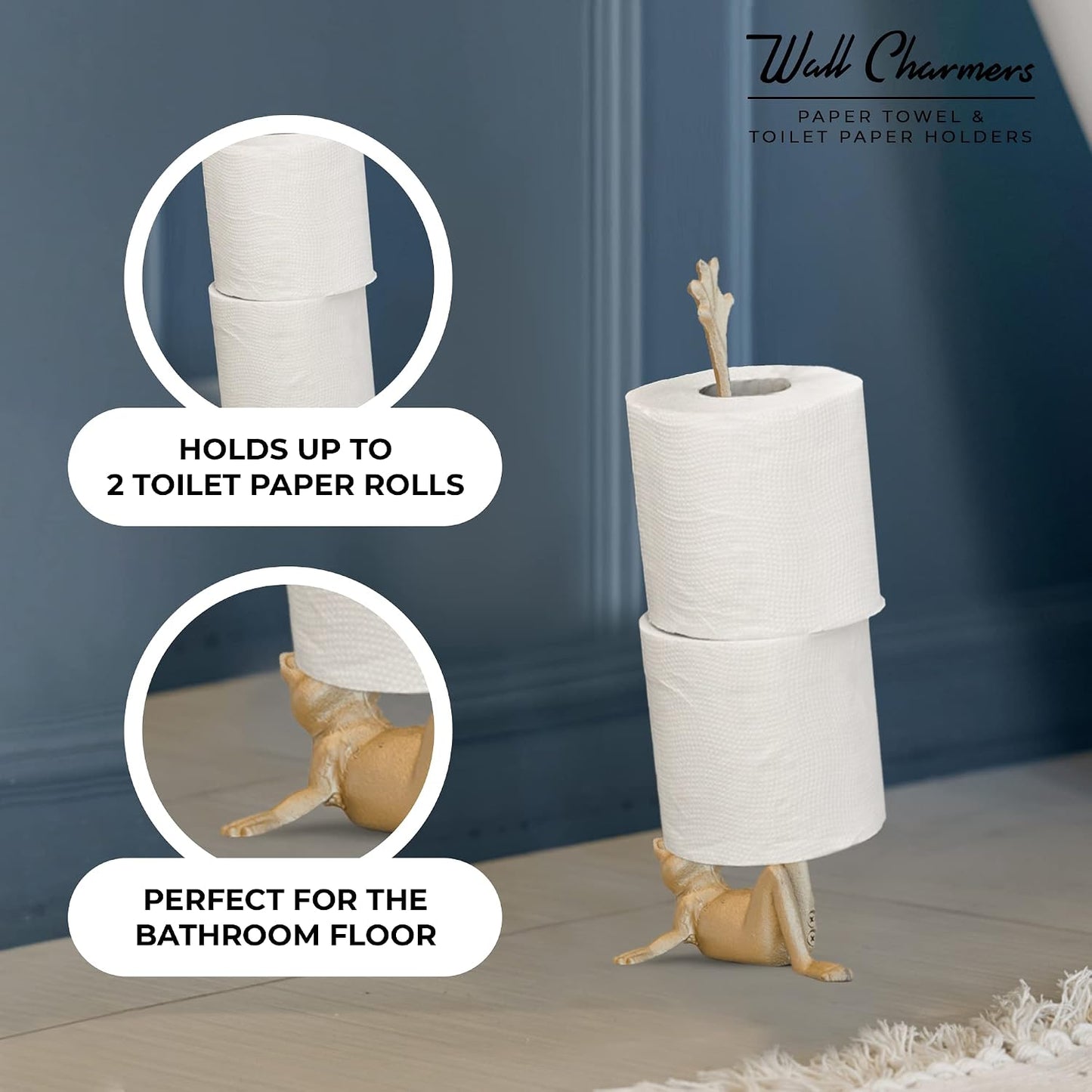 Gold Paper Towel Holder, Metal Toilet or Kitchen Paper Holder for Floor or Countertop, Gold Frog | 16.5 inch tall gold