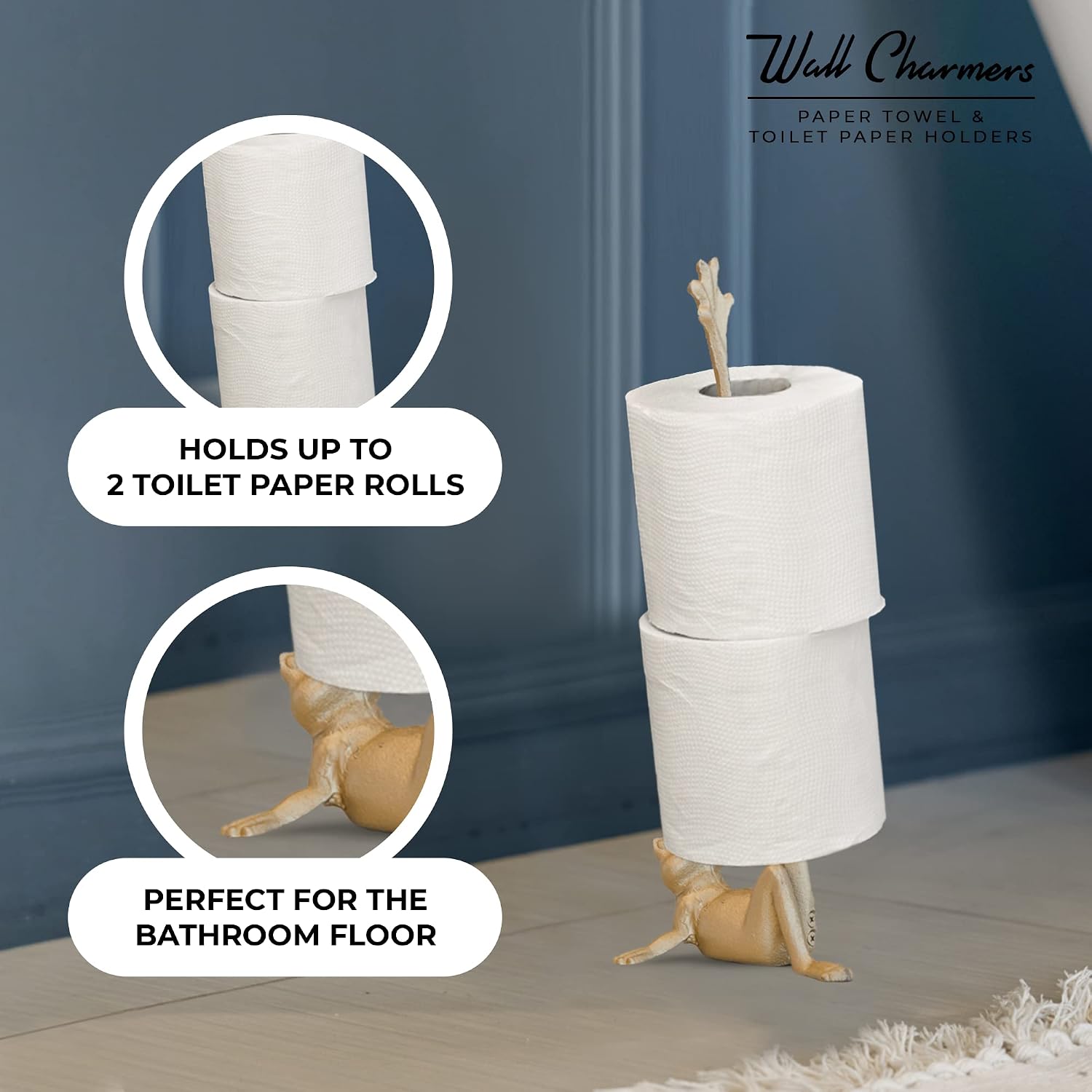 Gold Paper Towel Holder, Metal Toilet or Kitchen Paper Holder for Floor or Countertop, Gold Frog | 16.5 inch tall gold