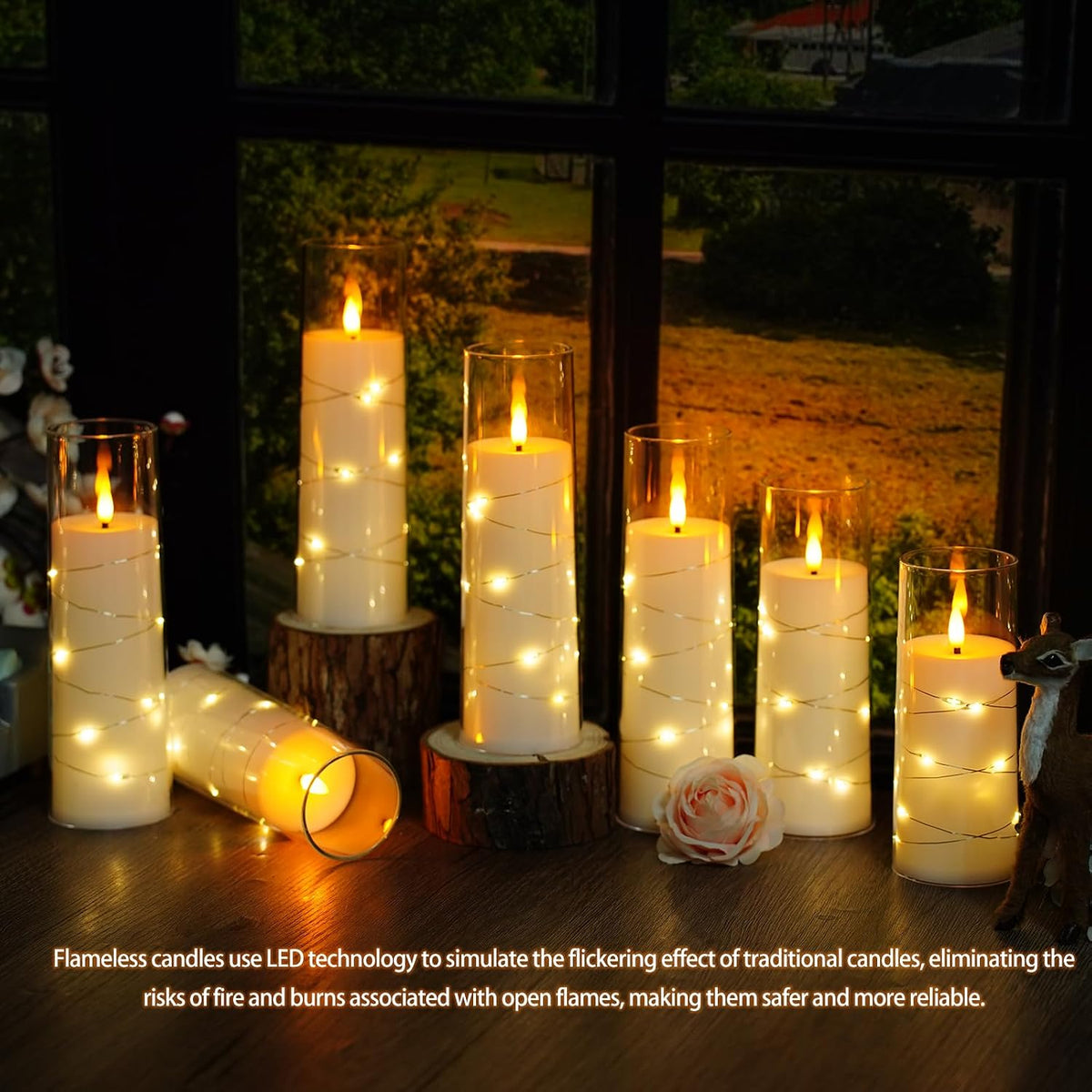 Nimiko Flickering Flameless LED Candles,Battery Operated Candles 24 Pcs with Embedded Star String,Acrylic LED Pillar