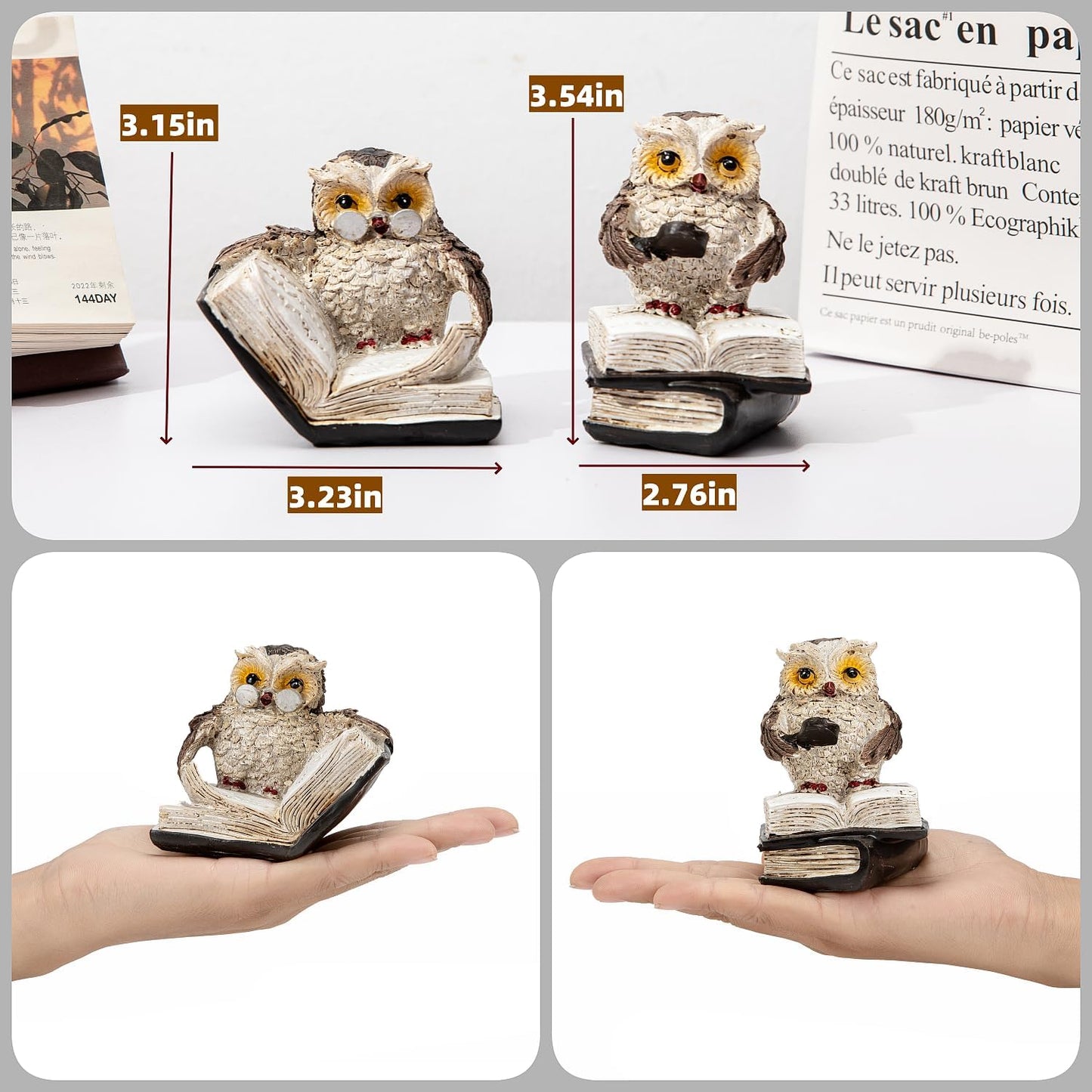 Adorable Reading Owl Statue / Set of 2