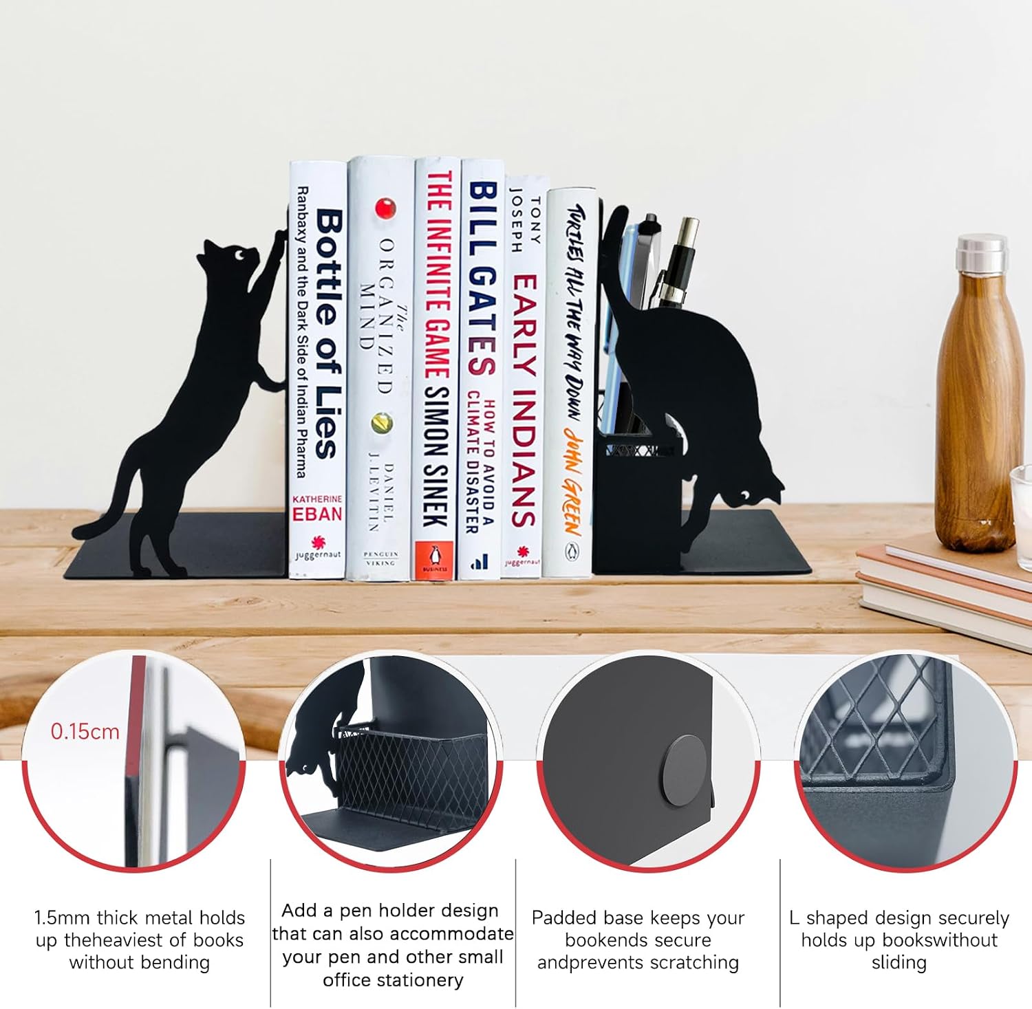 Metal Decorative Book Ends / Black Cat
