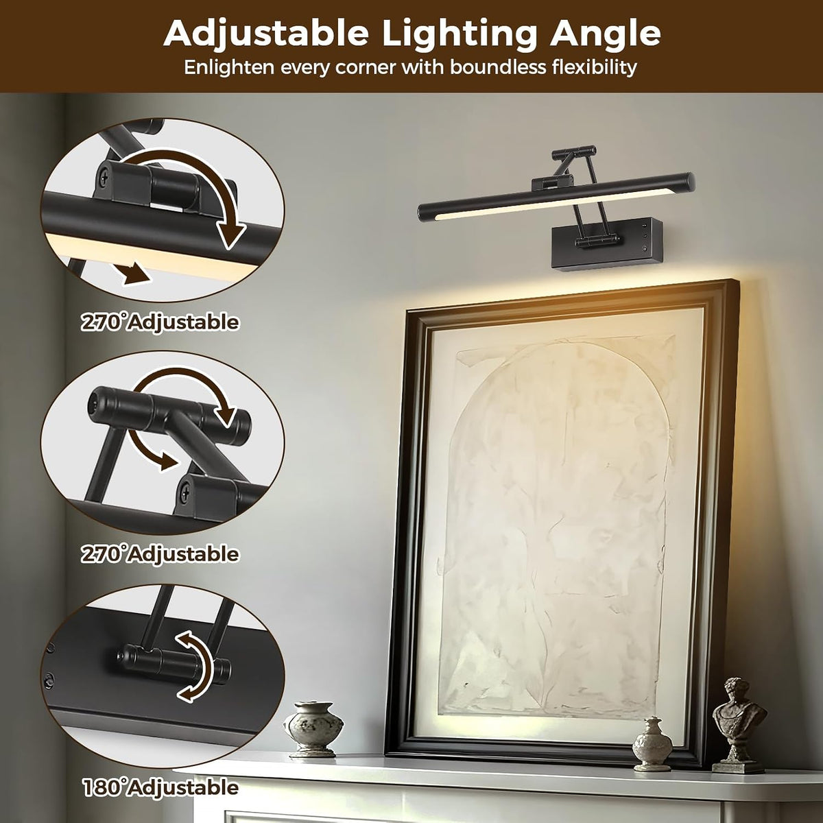 Battery Operated Picture Lights for Wall, Wireless Gallery Light 15.75 Inch | Rechargeable Art Light with Remote and