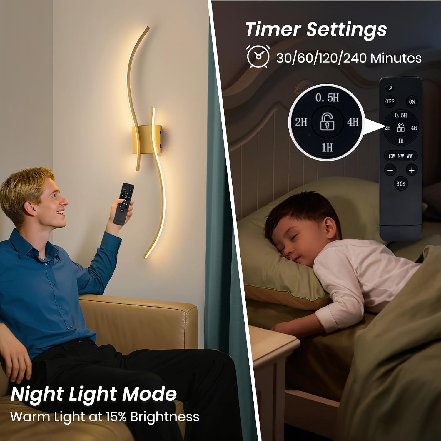 CANEOE Battery Operated Wall Sconce Set of 2, 18000mAh Gold Rechargeable Wall Lights with Remote Control,3000K-6000K