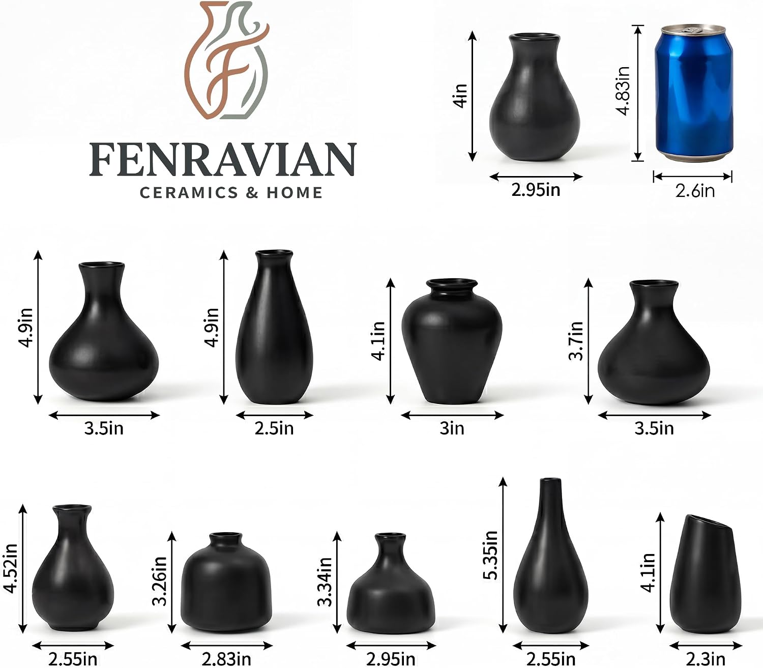 Black Ceramic Bud Vase / Black - 10-piece Set / Set of 10