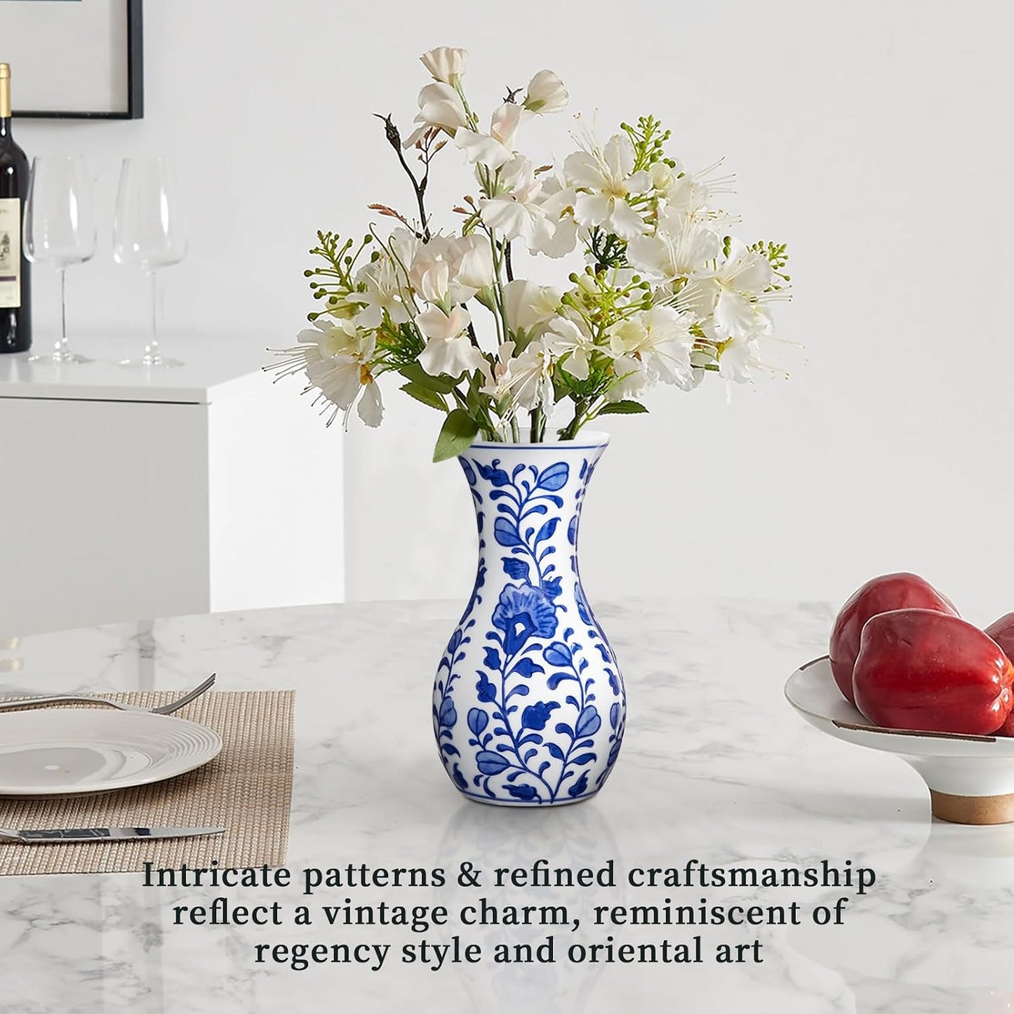 Bud Ceramic Flower Vase / # Small Floral / Blue / 6 Inch / Set of 2
