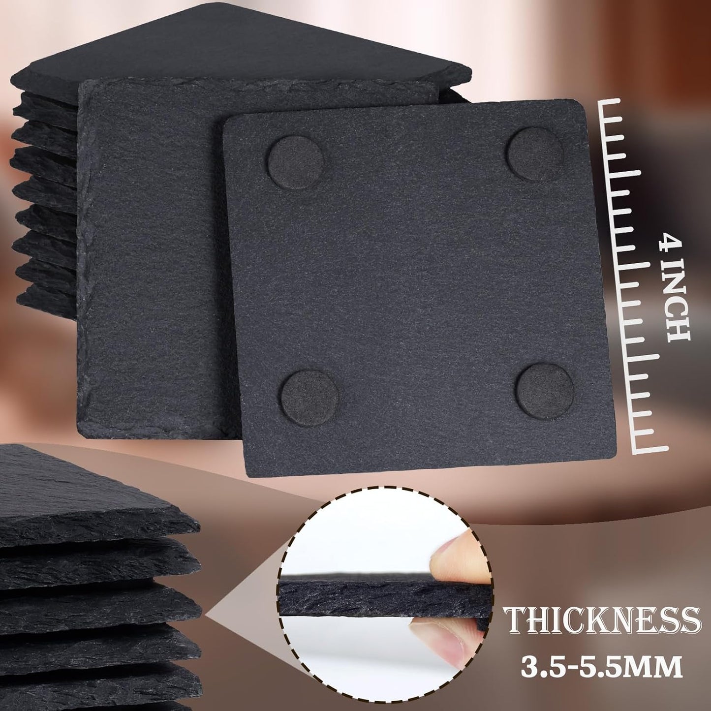 Coasters Stone Coaster Set / Square / Black / 4 Inch / Set of 24