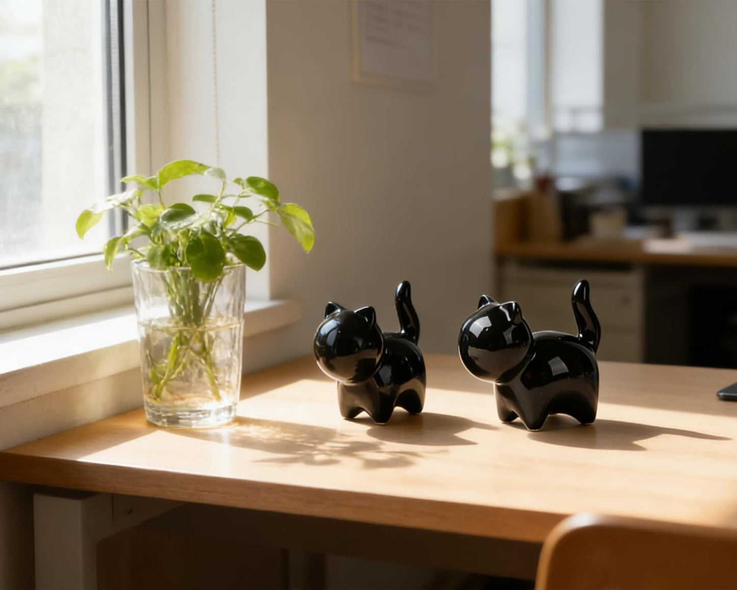 Small Ceramic Cat Statues / Black / 3 Inch / Set of 2