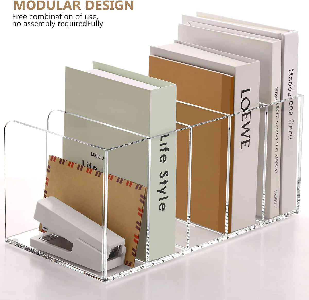 SANRUI Acrylic Magazine Holder Desk Organizer Workspace Sorters, Clear Bookend File Sorter Folder Rack For Home Office