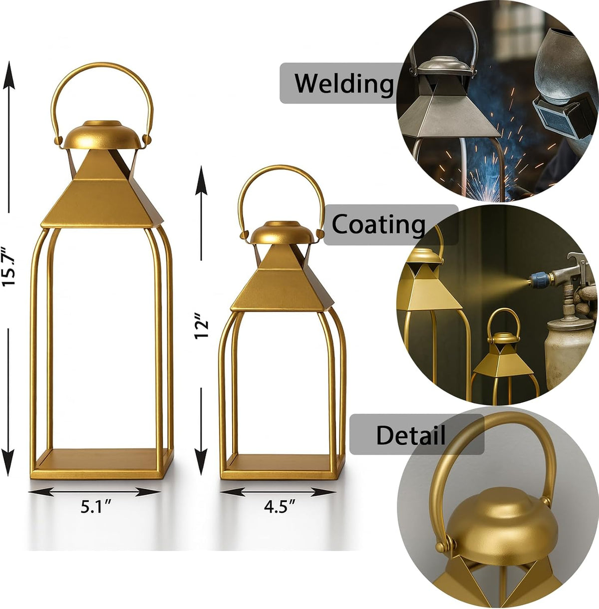 Decorative Metal Lanterns Indoor Outdoor, Candle Holder for Porch, Patio, Fireplace, Floor, Wedding, Christmas, Fall