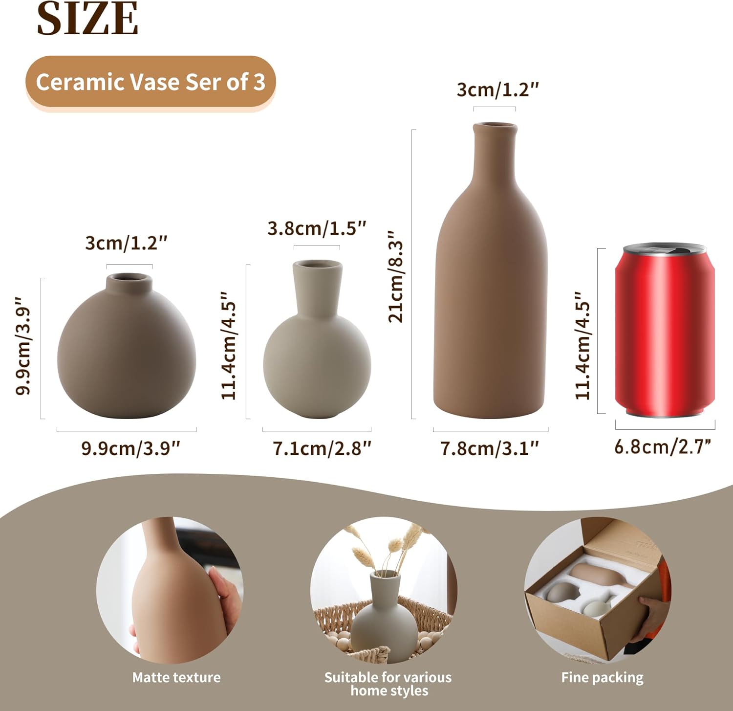 Ceramic Vase / 001-brown / Set of 3