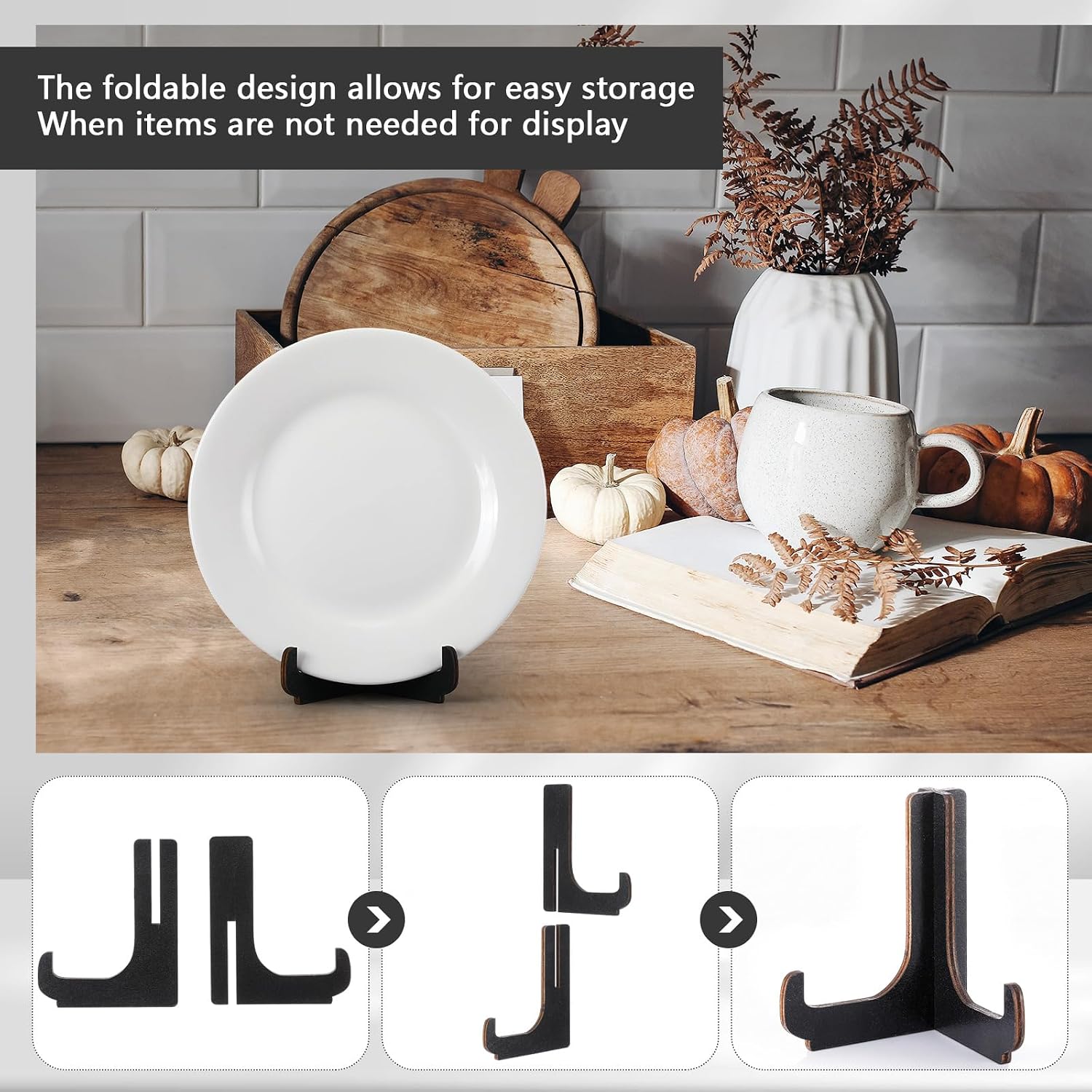 Easel Plate Stands Bulk Wooden Display Holders Picture Plate Stand / Black / 4 Inch / Set of 16