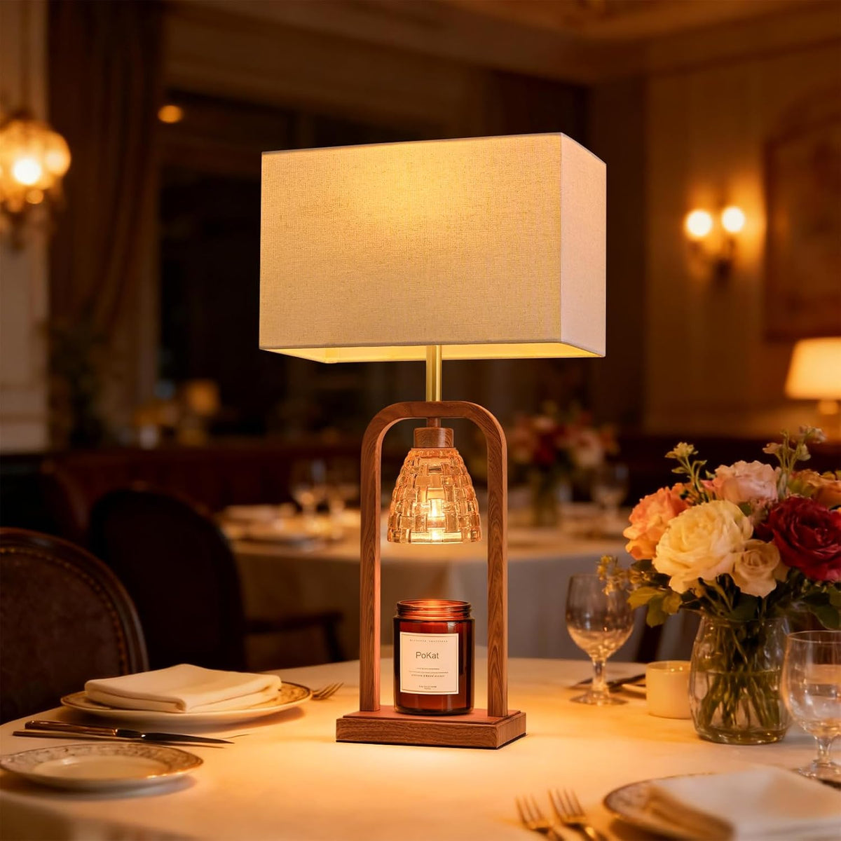 PoKat Electric Candle Warmer Lamps Gold, Lamp Candle Warmers with Timer Dimmer, Wax Light Warming Table Lamps Set of 2