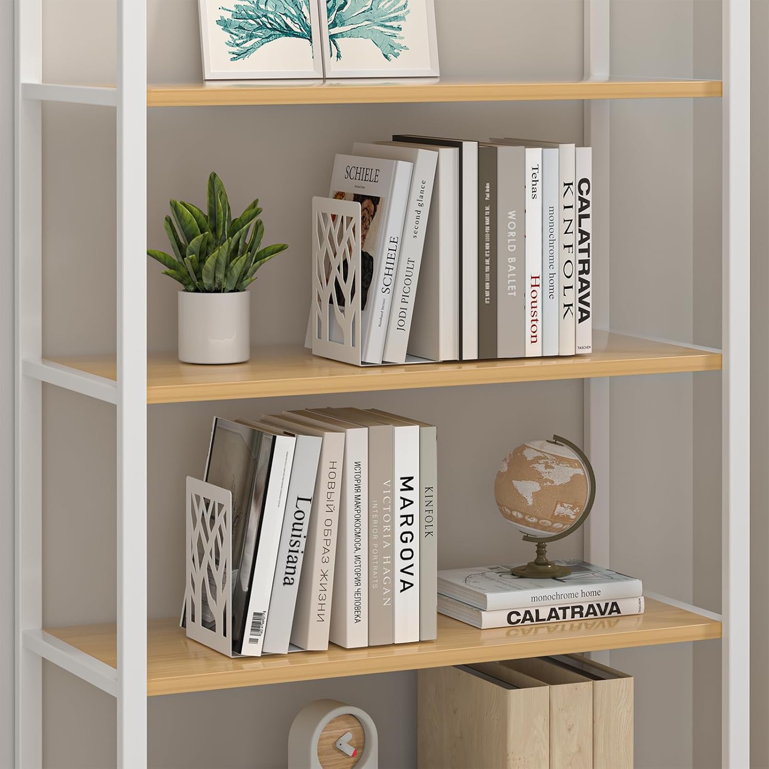 Tree Design Modern Metal Bookends / White / Set of 8