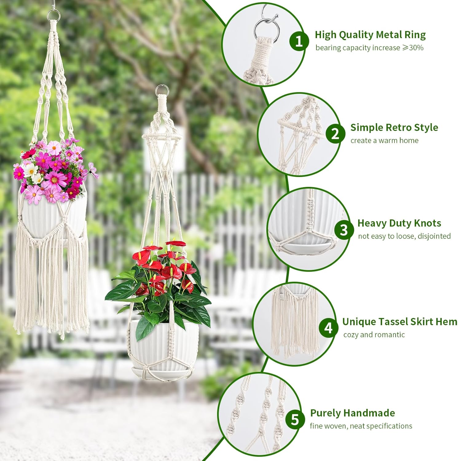 Macrame Plant Hangers / Ivory / Set of 6
