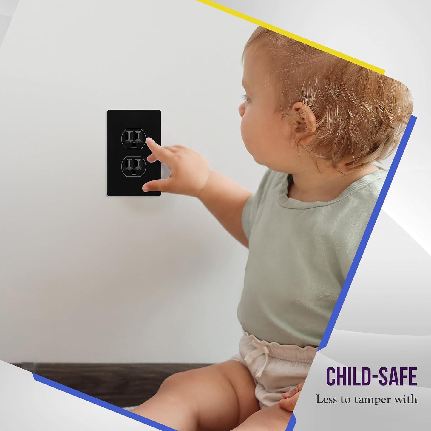 ENERLITES 5 Pack Screwless Duplex Outlet Covers Wall Plate, 1-Gang, Black | Child safety, modern & clean finish