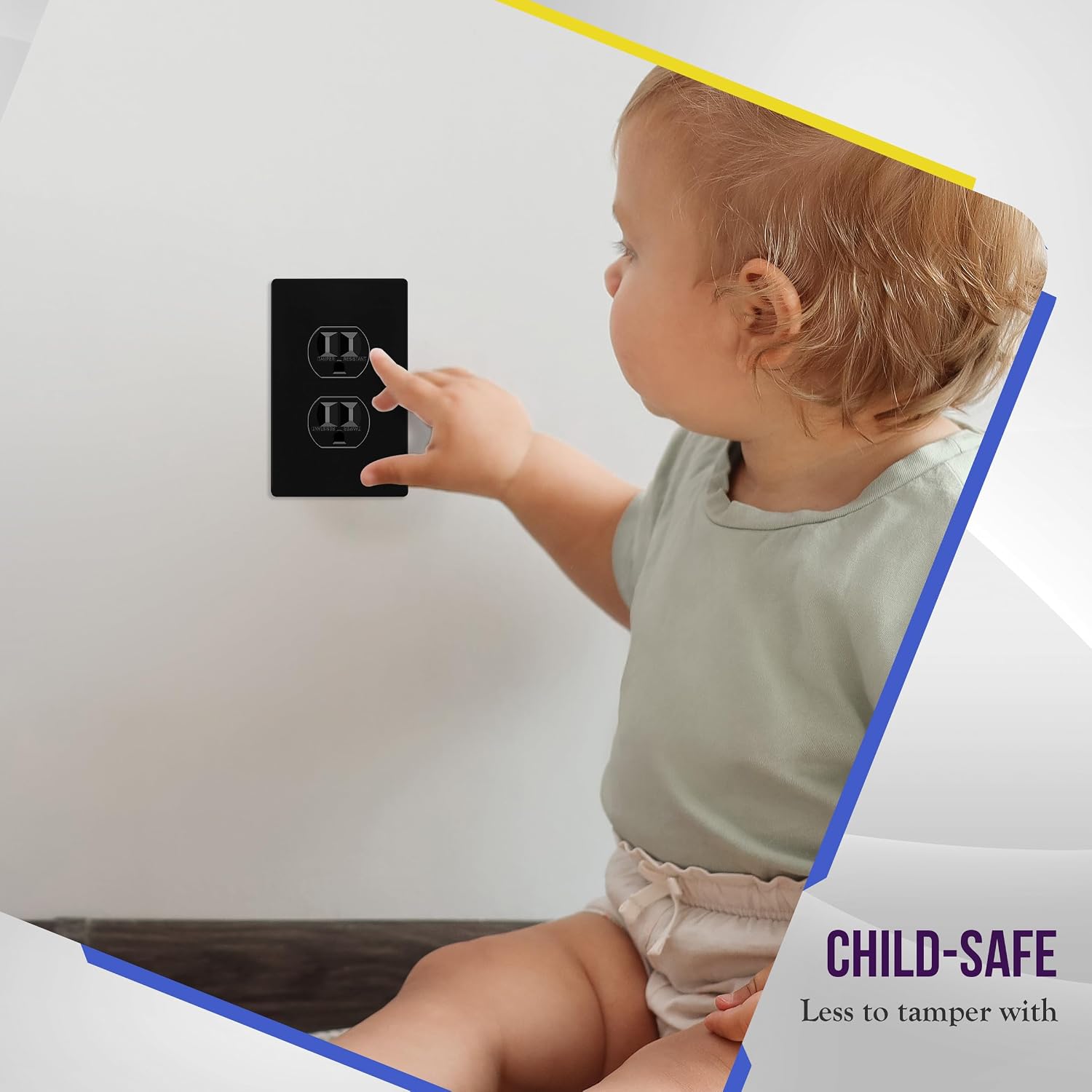 ENERLITES 5 Pack Screwless Duplex Outlet Covers Wall Plate, 1-Gang, Black | Child safety, modern & clean finish