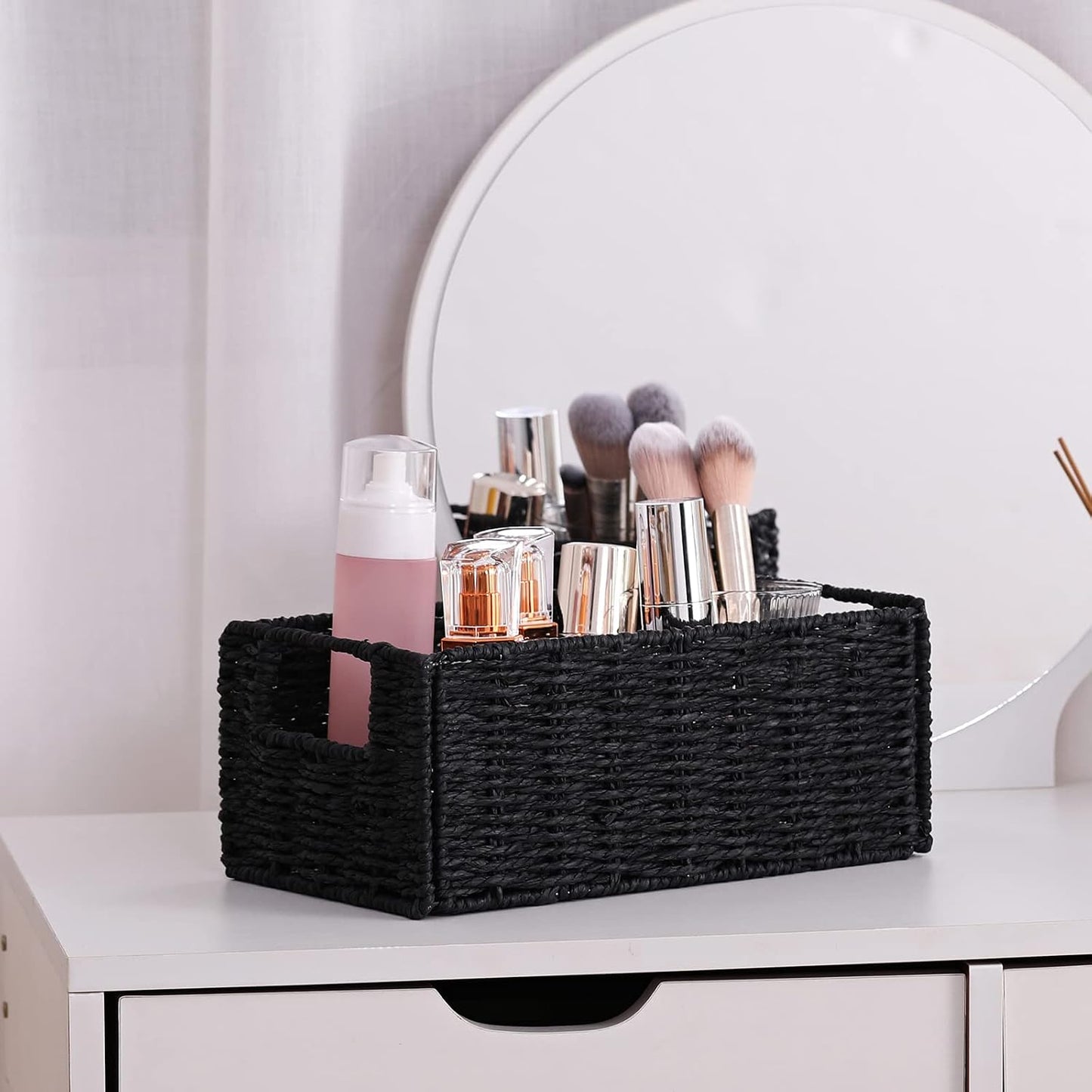 Wicker Storage Basket / Black / 11.2"D x 6.1"W x 4.8"H / Set of 2