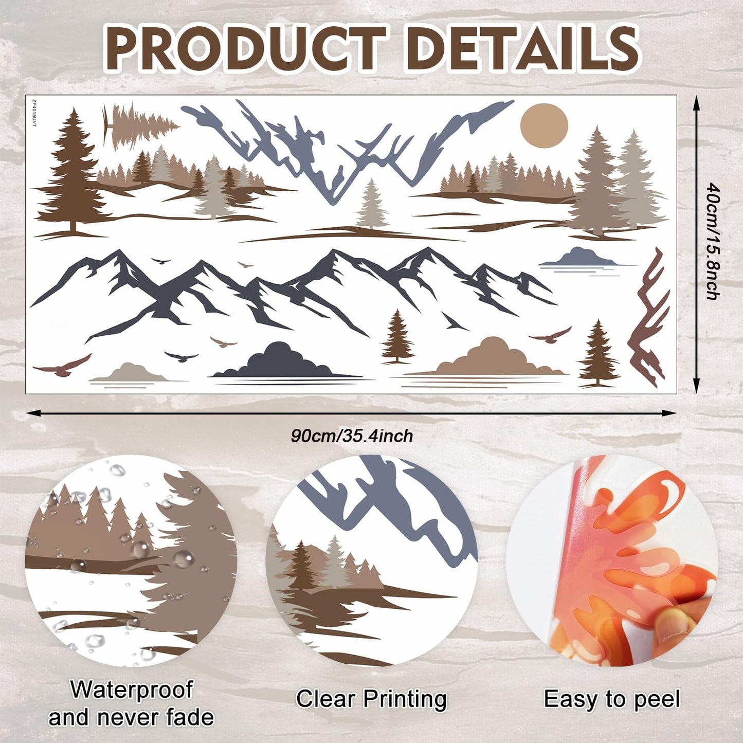 Big Wall Decal Peel and Stick "Forest Nature Landscape Window Clings Ridge Pine / Mountain / 35 x 16