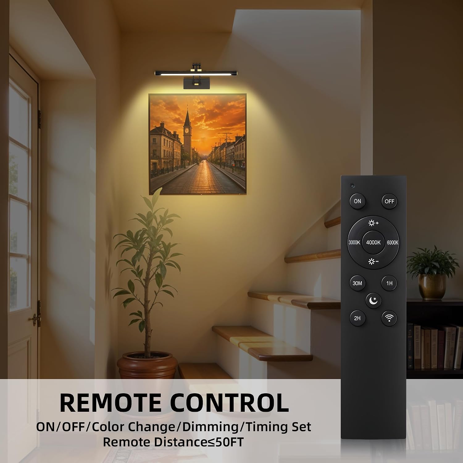16" Picture Lights for Wall, 8000mAh Rechargeable Wireless Remote | Battery Operated Art Light 3000K/4000K/6000K