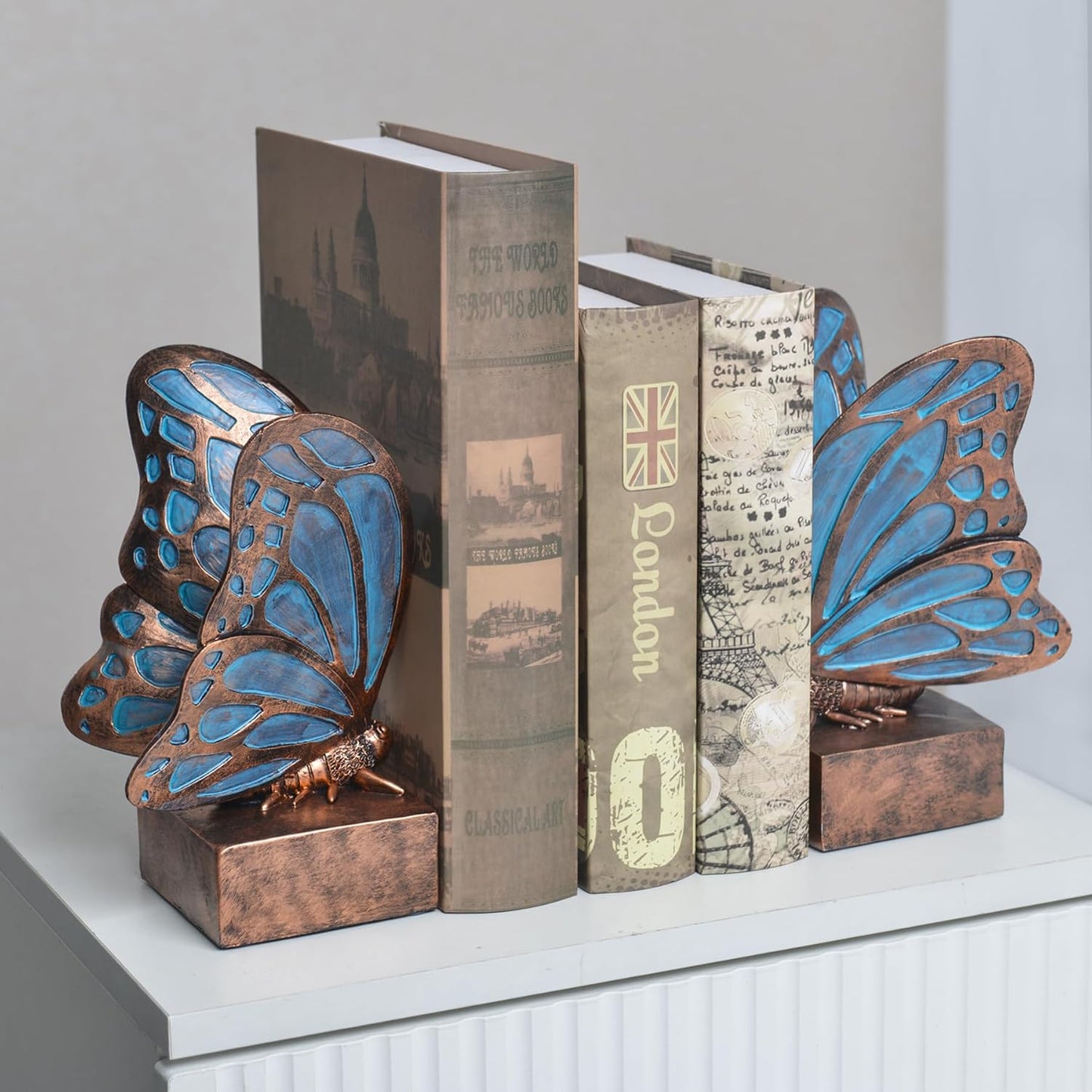 Vintage Blue Butterfly Bookends / Copper Blue