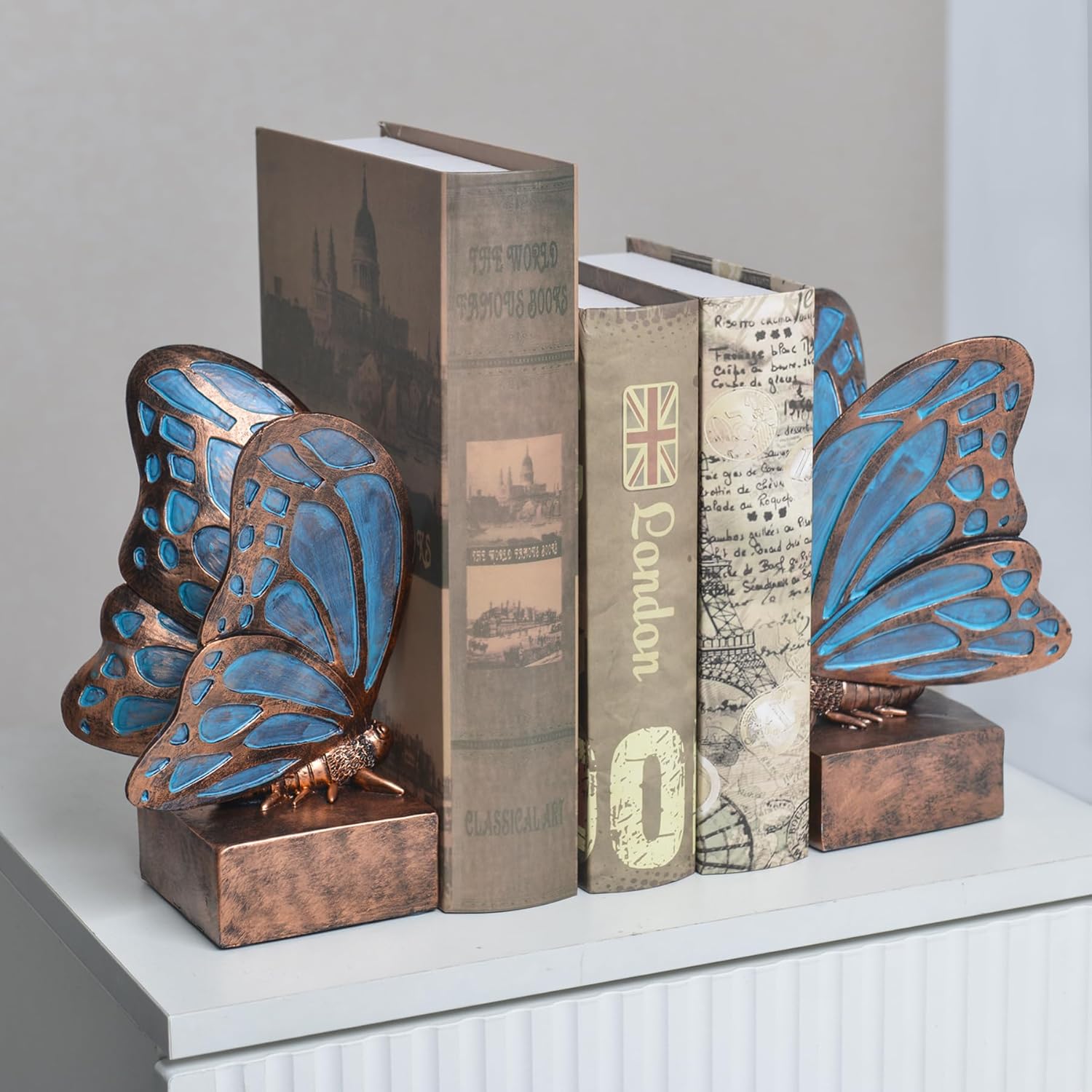 Vintage Blue Butterfly Bookends / Copper Blue