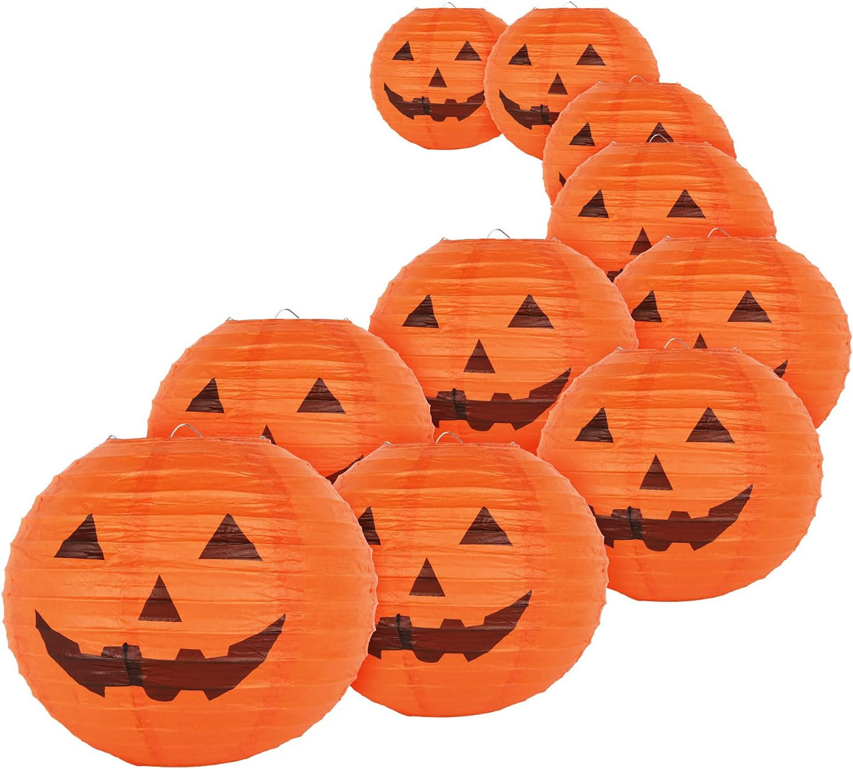 KESOTO 10 Inch Halloween Paper Pumpkin Lanterns Jack-O-Lanterns Hanging Halloween Decorations Outdoor Indoor Halloween Party Decorations, Pack of 10