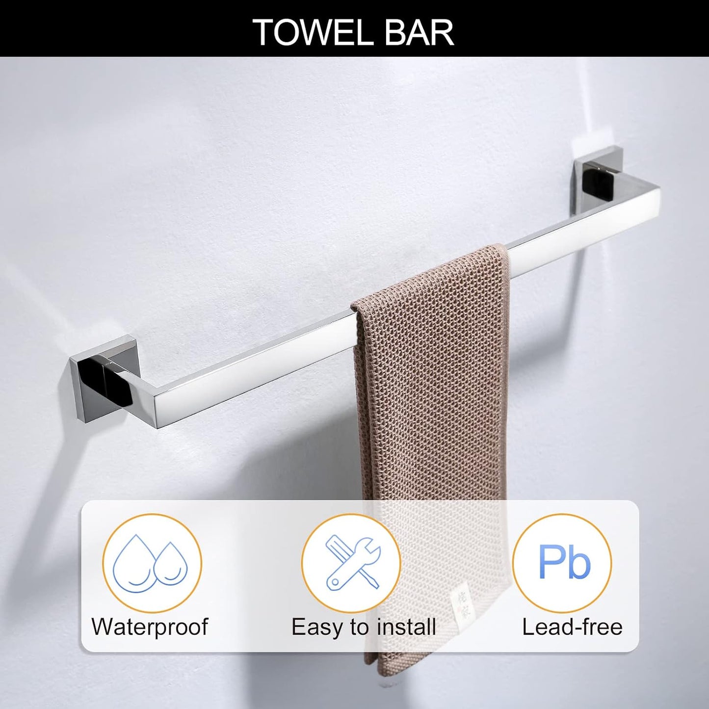 Bathroom Towel Bar Set Toilet Paper Holder with Shelf, Polished Chrome Bathroom Accessories Set, 23.6 Inch Towel Bar