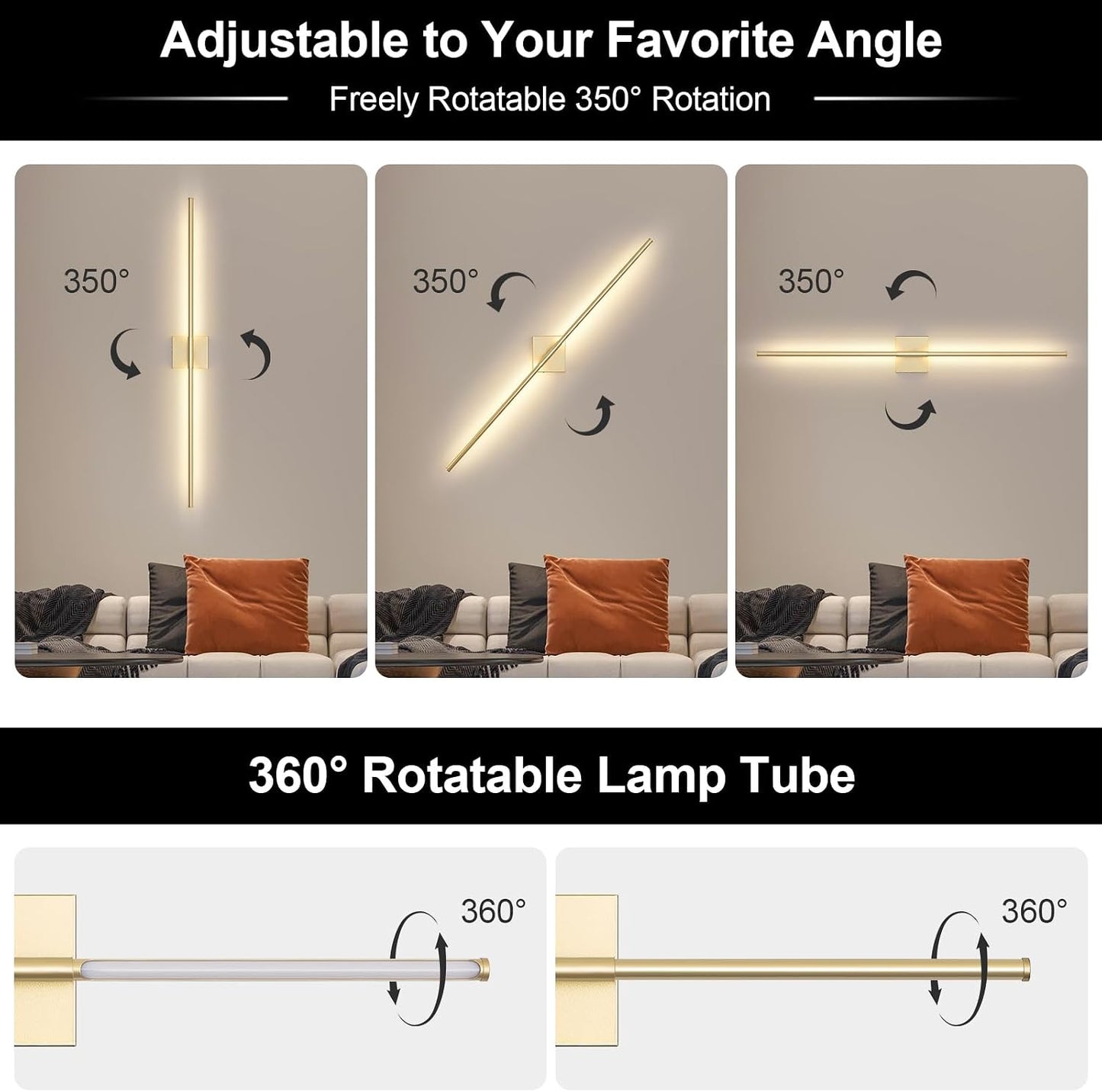 Battery Operated Wall Sconce Set of Two with Remote Control, 3000K-6000K Dimmable Gold Wall Lights, Timable LED