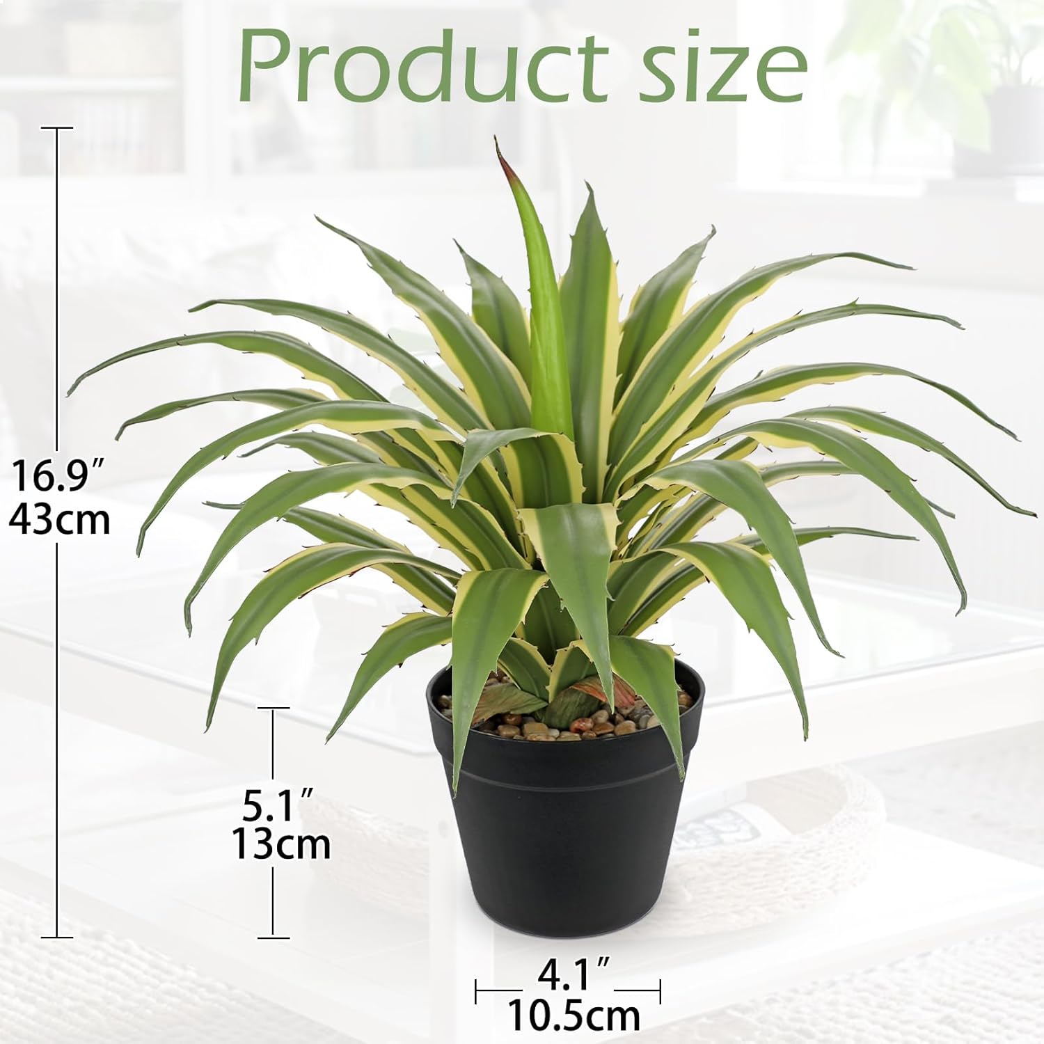 Large Artificial Agave Plants " Tall Fake Agave Plant in Black Pot / Green-16.9 / 16.9