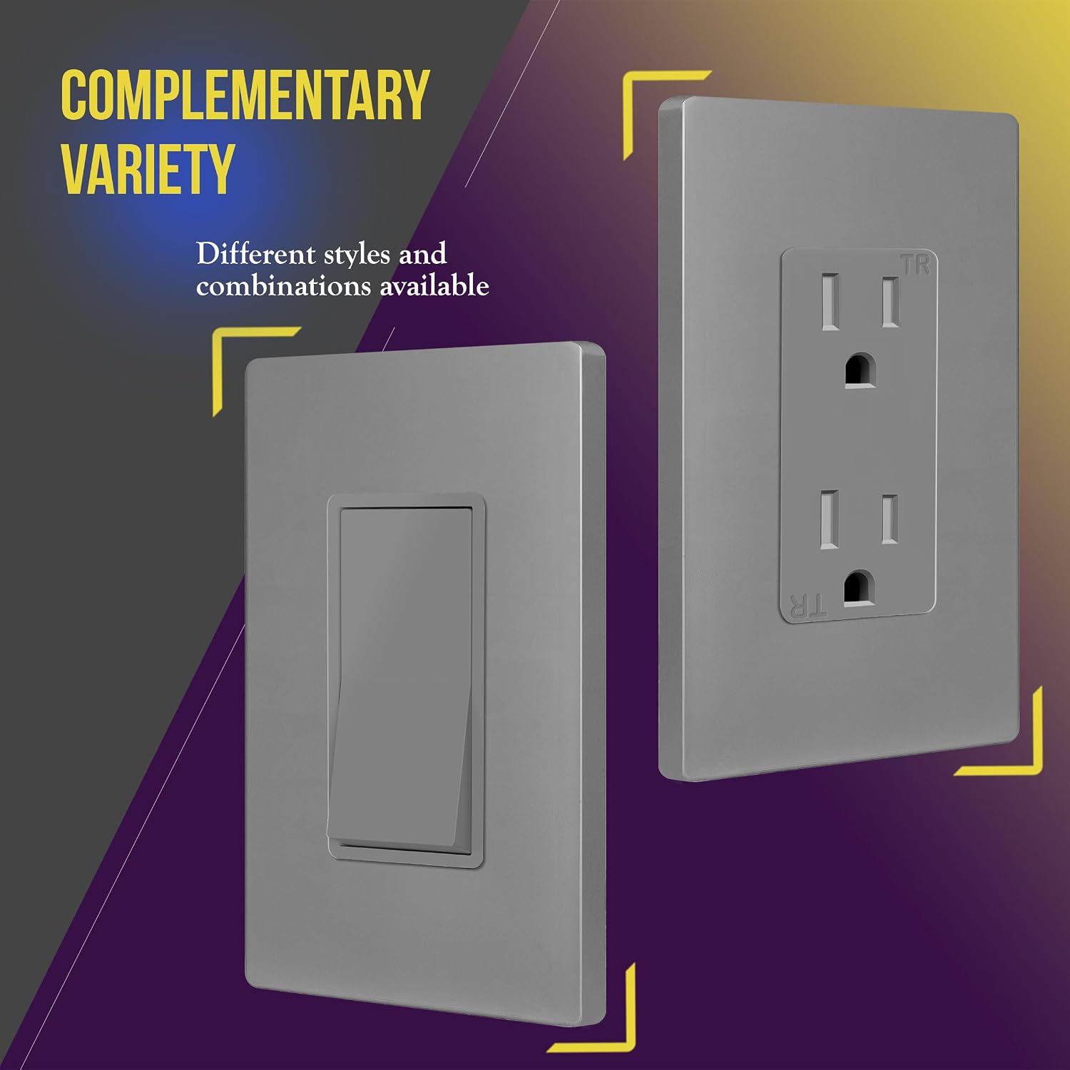 ENERLITES 1-Gang Gray Screwless Decorator Wall Plate Outlet Cover, 10 Pack | Size 4.68" x 2.93", Fits light