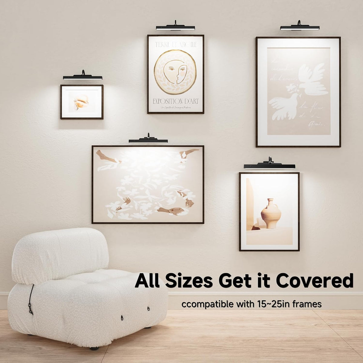 Picture Light, 4400mAh Black Rechargeable Battery Operated Wireless Art Light, Cordless Dimmable Remote Magnetic