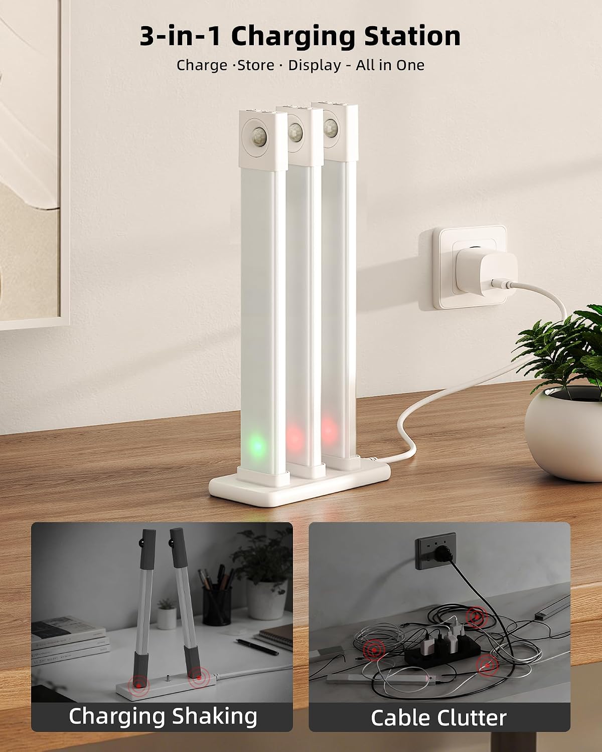 EZVALO Under Cabinet Lighting with Charging Station, 11.8'' Motion Sensor Light Indoor, 1500mAh Rechargeable LED Light