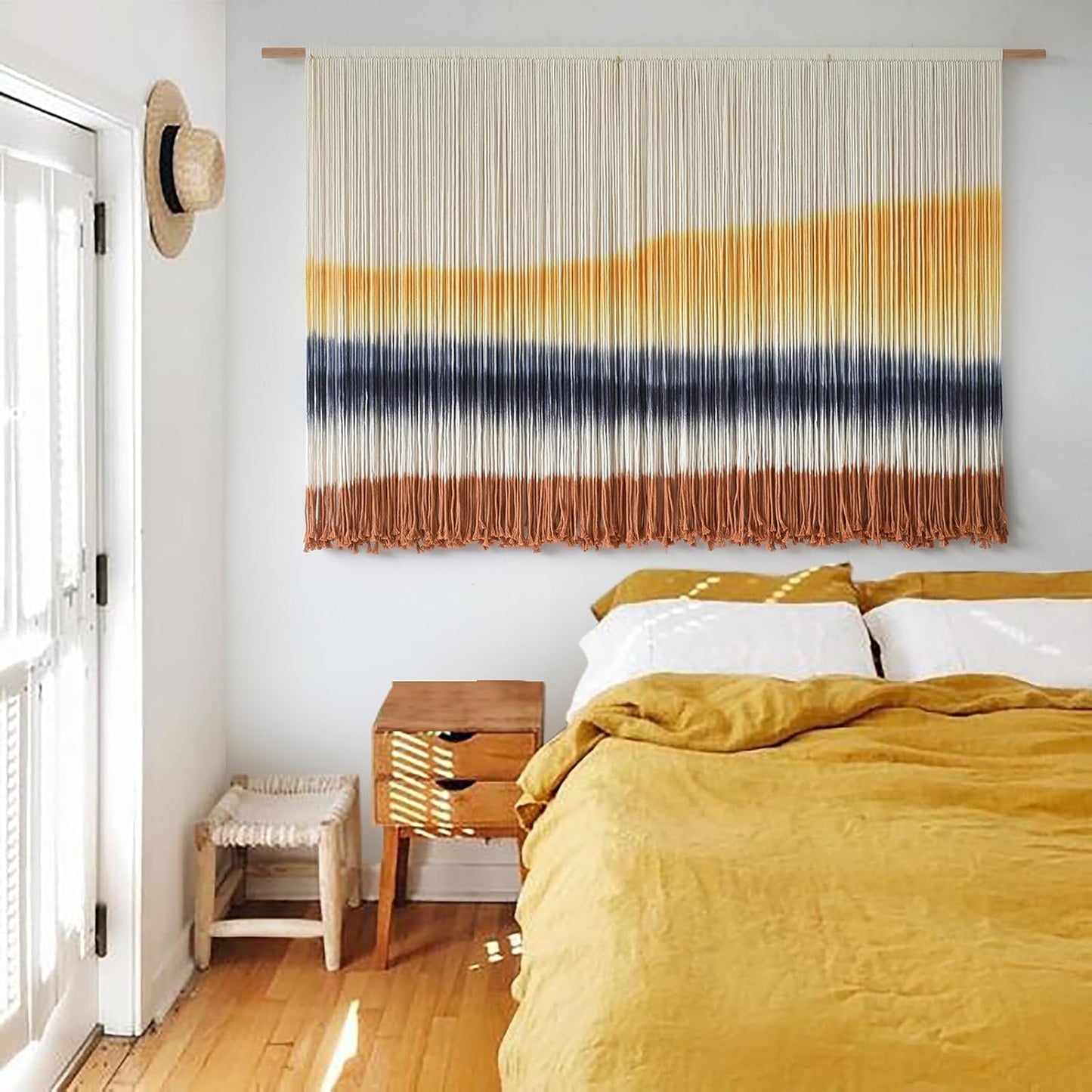 Macrame Wall Hanging Extra Large Dip-Dyed Coastal Tapestry Boho Wall Decor / Yellow1