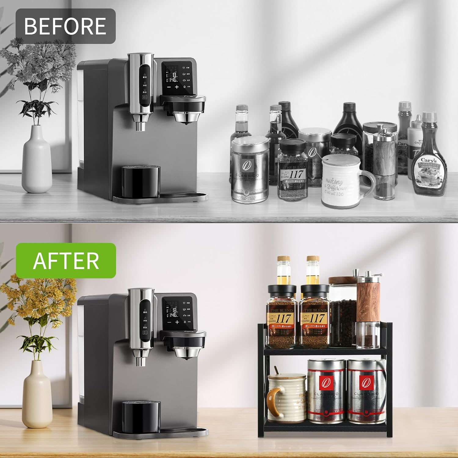 YINMIT Kitchen Countertop Organizer,Spice Rack,Coffee Bar Shelf Organizer | 2-Tier Coffee Station,Seasoning