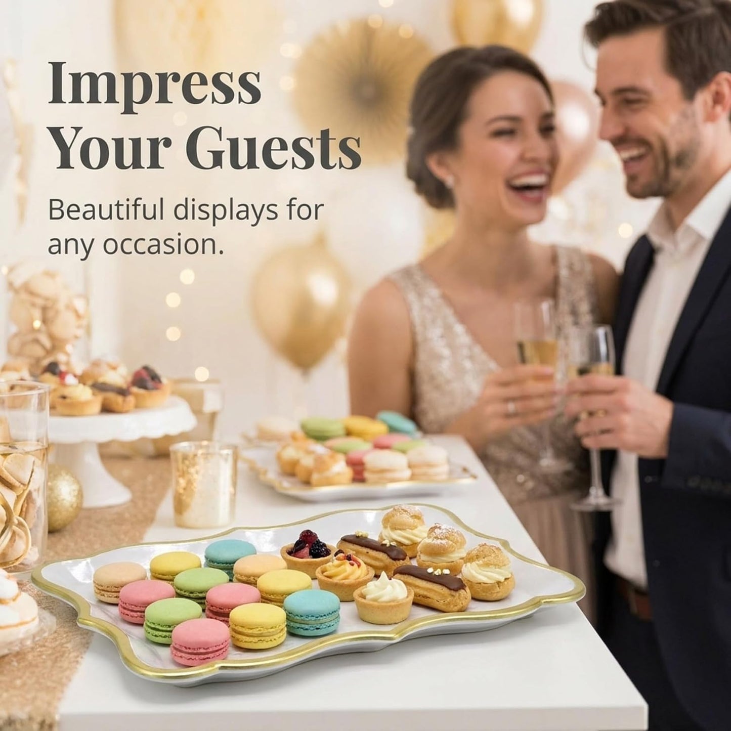 Decorative Trays Gold Rim Display Platters Cardboard Wedding / Gold, White / 9 x 13 / Set of 10