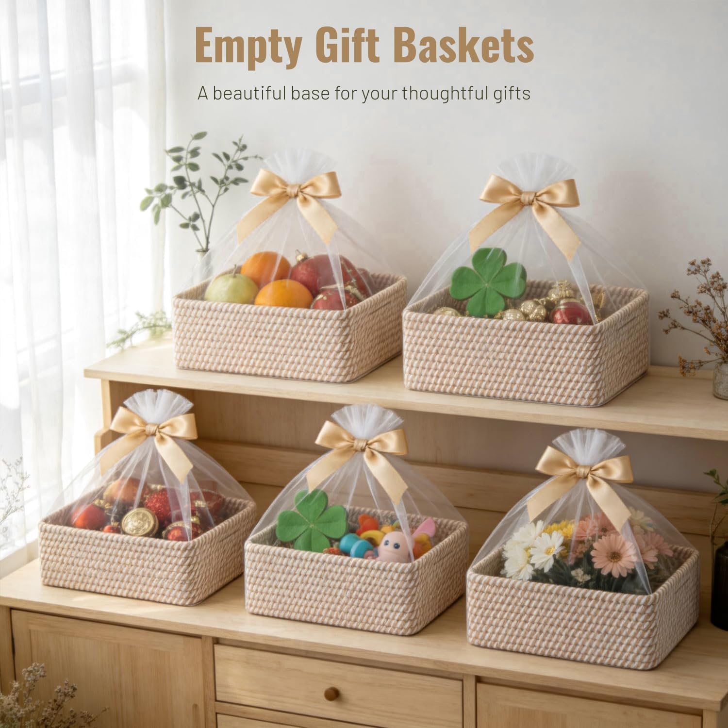 Cotton Rope Woven Basket for Organizing Bathroom / Khaki / Set of 5
