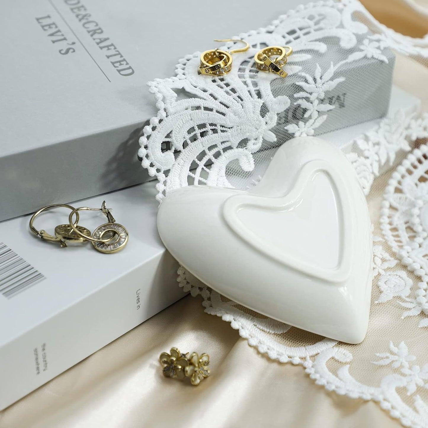 Original Ceramic Heart Shape Ring Dish Holder Jewelry Tray Dish Trinket Holder Jewelry / Love U