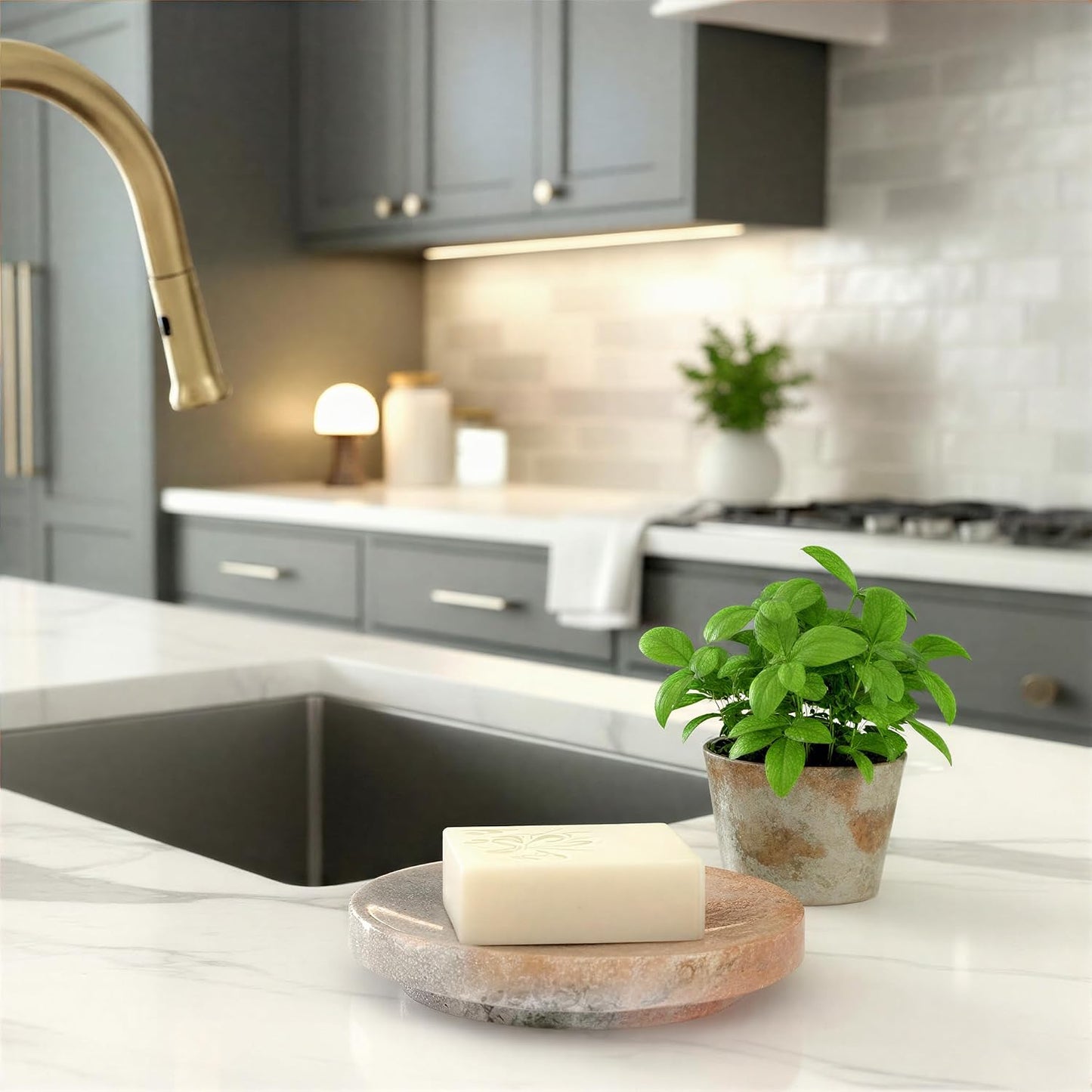 Marble Round Soapdish / Pink