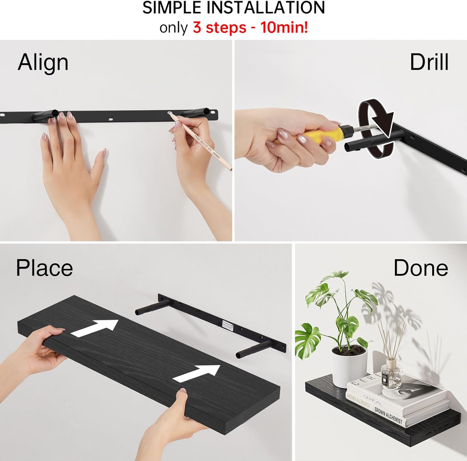 Floating Shelves / Kitchen & Book / Black - Universal Classic Style / 22.5inches / Set of 2