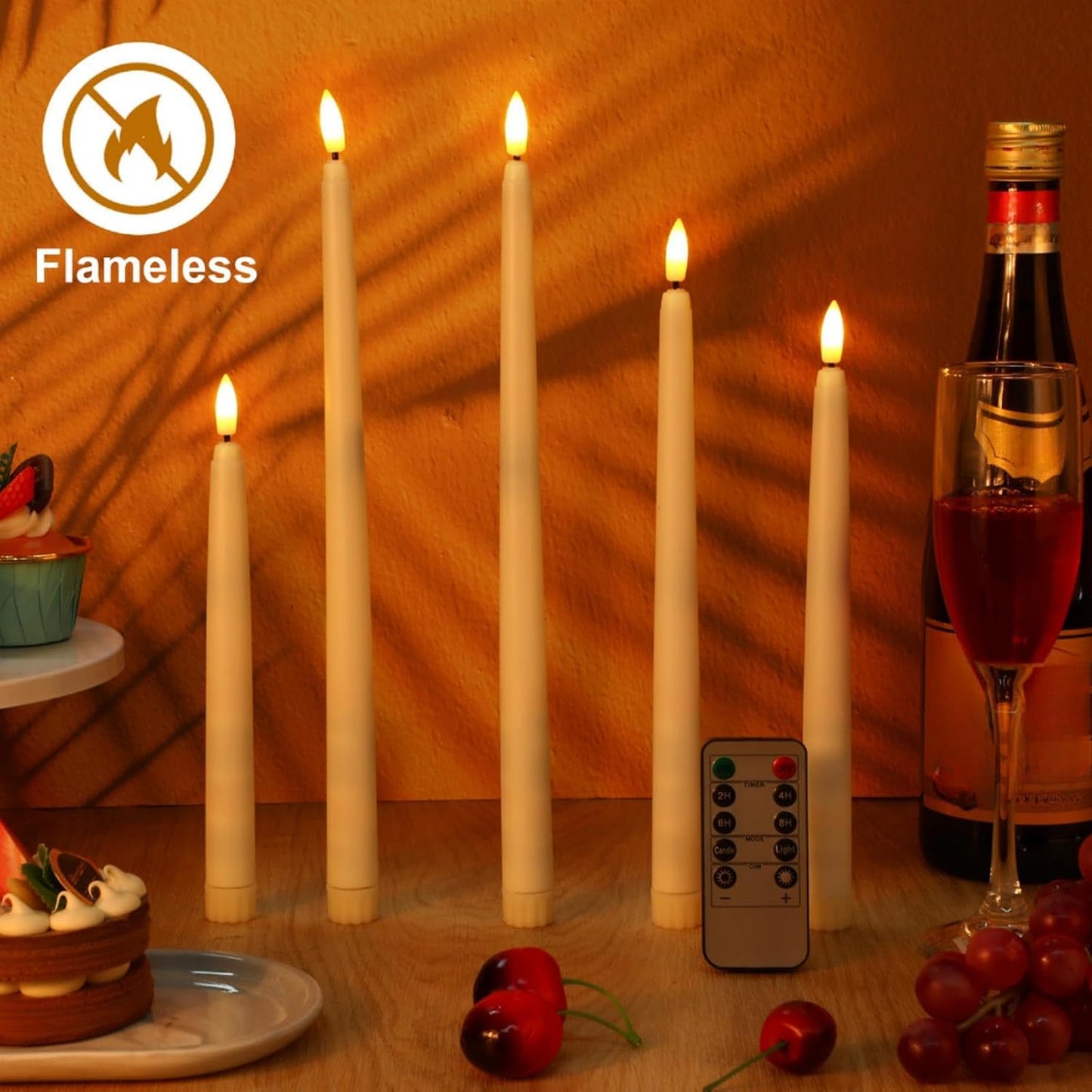 Rossesay 28 Pcs Flameless Taper Candles with Timer Remote 4 Sizes of 8.5", 9.6", 10.83", 12.8" LED Flickering Taper