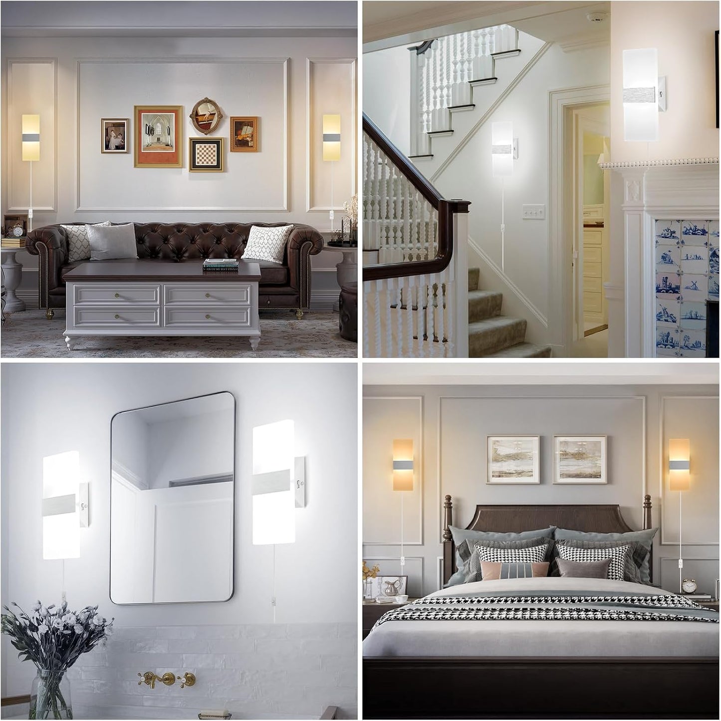TRLIFE Wall Sconces Plug in, Adjustable 4 Color Temperature Modern LED Wall Sconce, 12W Acrylic Wall Mounted Light Set