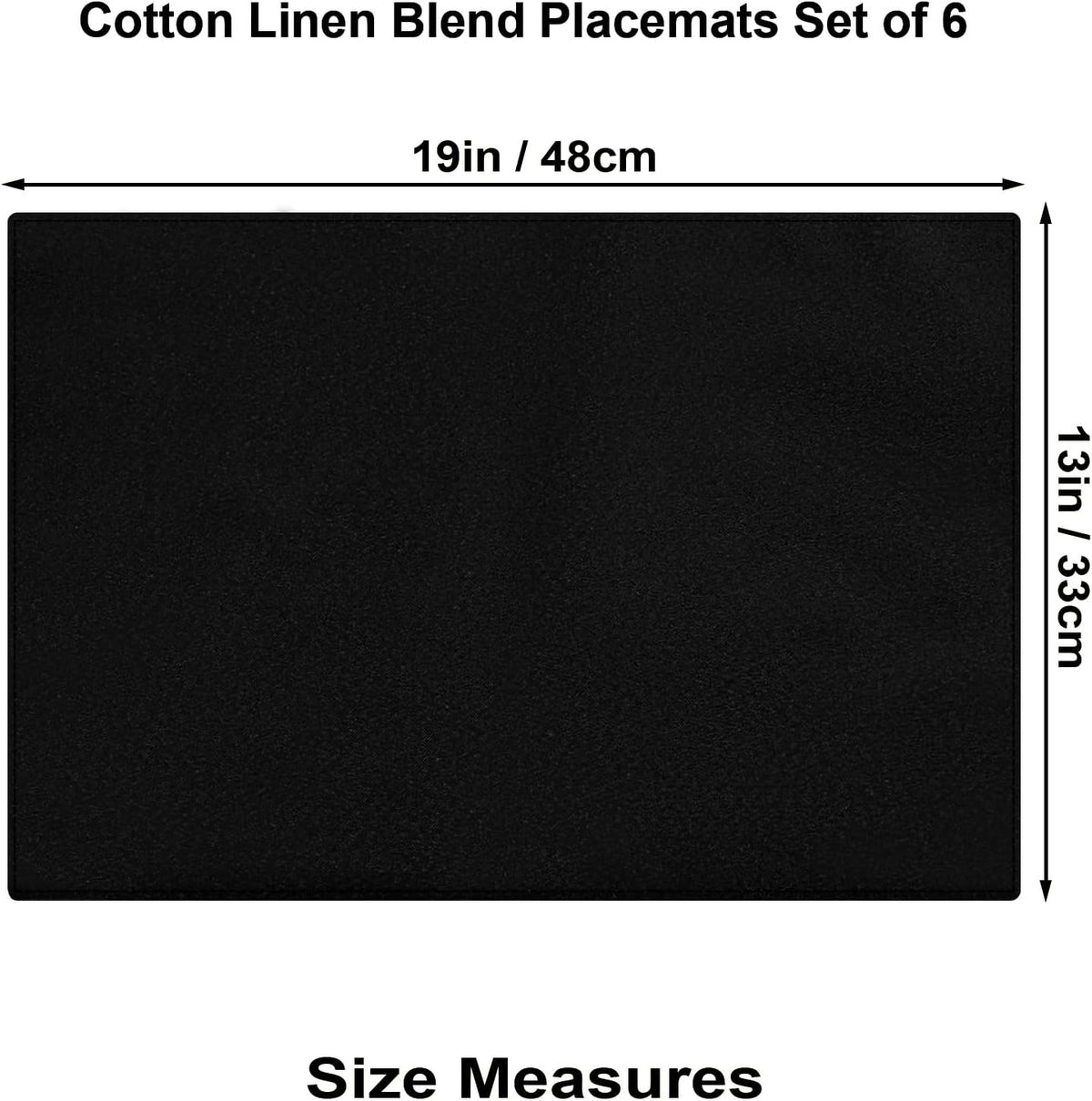 Cloth Placemats Set of 6, Cotton Linen Blend Place Mats, Black | Machine Washable, Double Layered, Heat Resistant