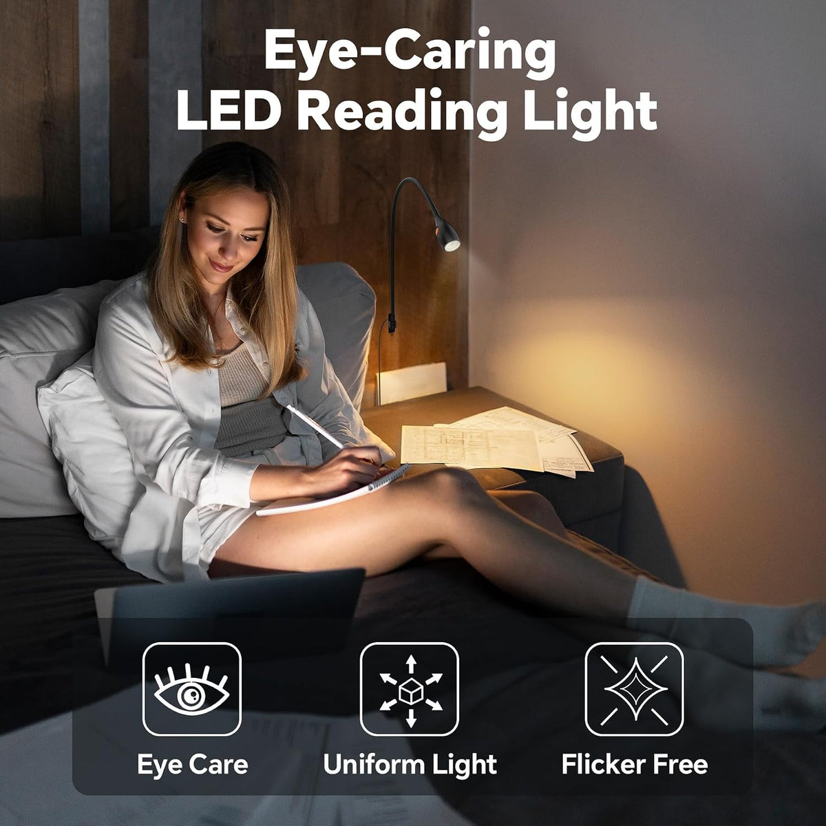 Wall Mounted Reading Light, Headboard Light with Lamp Head Switch | Minimalist Design, USB-C Powered, CRI 95+,4000K +