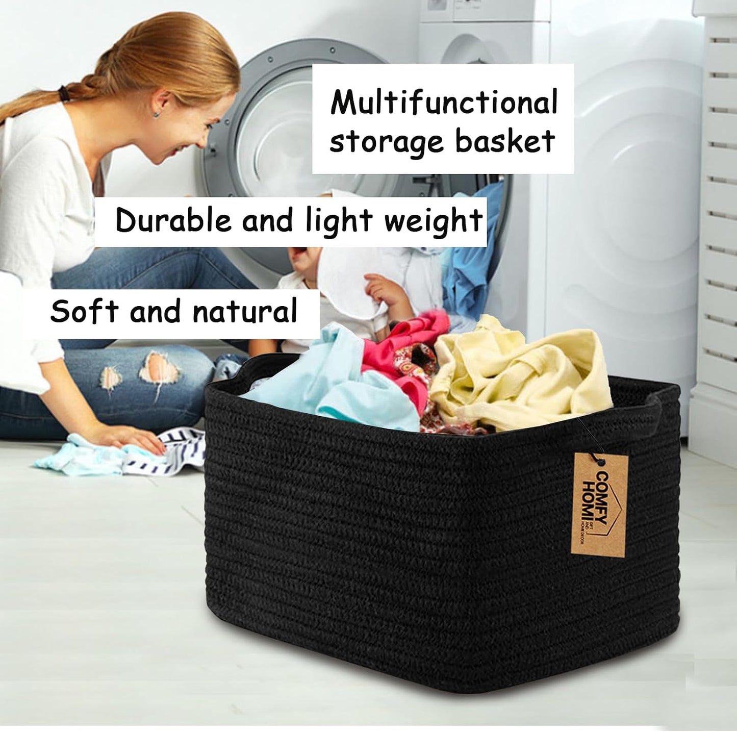Woven Baskets for Storage / 13.5 x 11 x 9.5 / Black