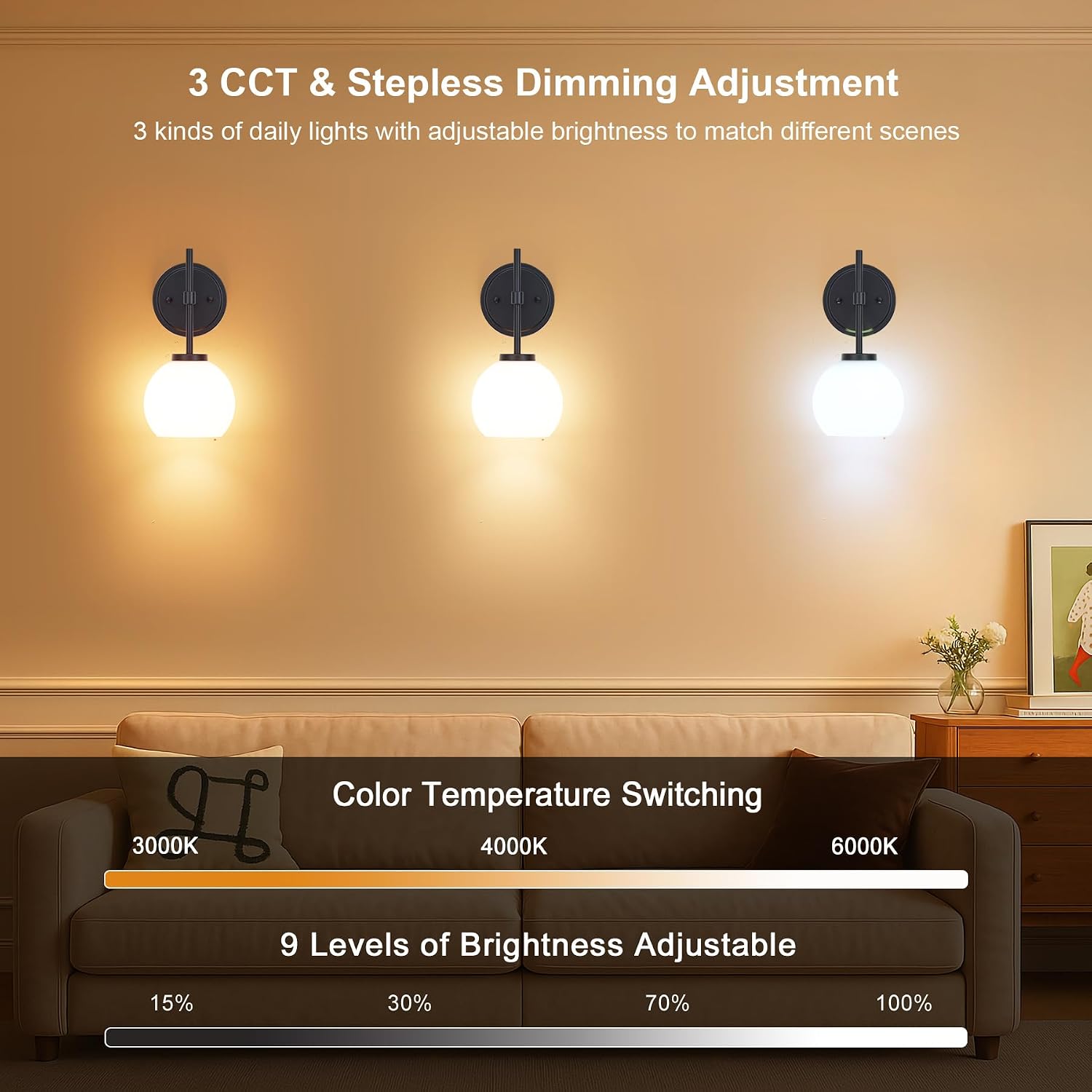 Black Wireless Rechargeable Wall Sconces with Remote Control, Battery Operated Wall Sconce Set of 2, LED Dimmable Wall