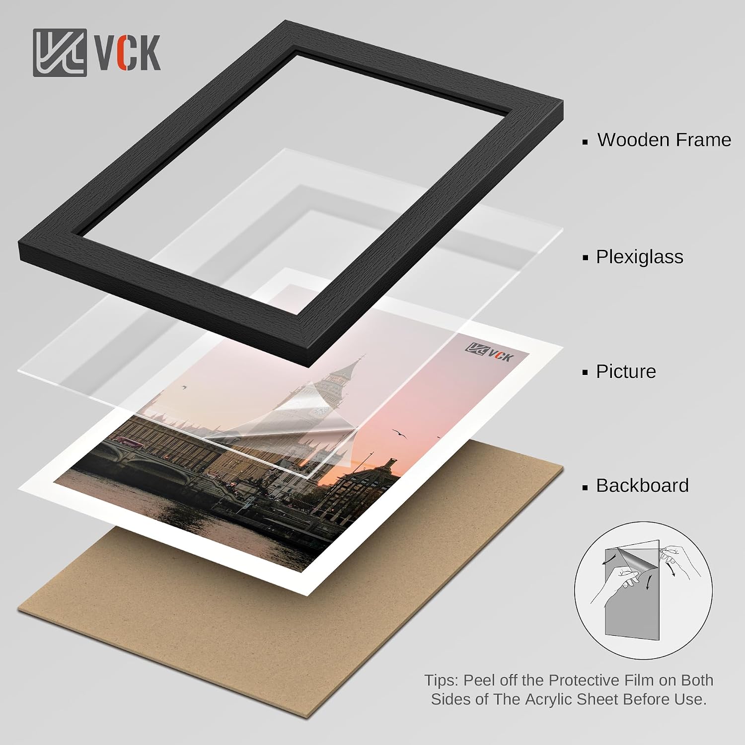 VCK 24x30 Poster Frame Solid Wood Black 3 Pack Picture Frames 24 x 30 Inches with Wall Mounting Hanging