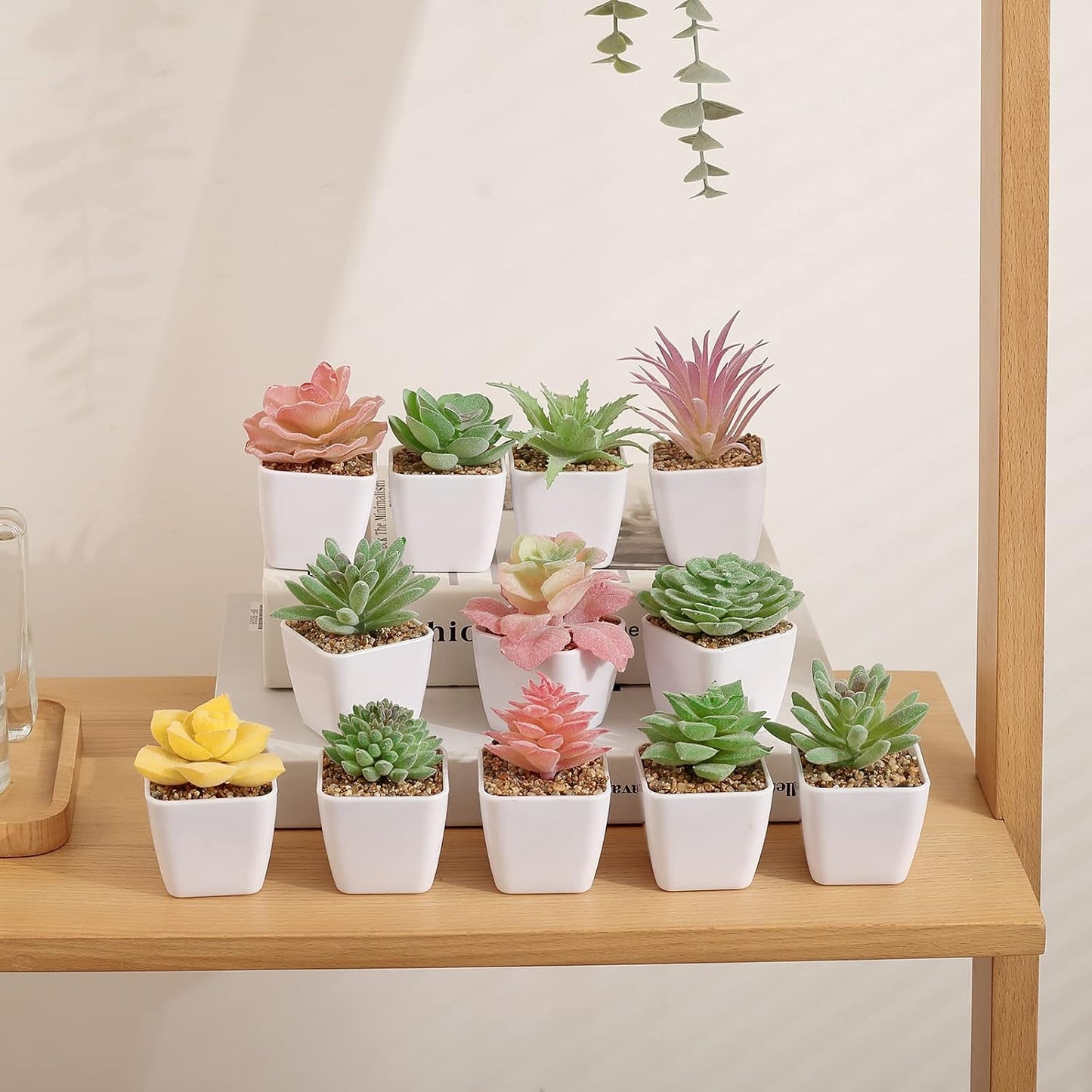 Artificial Faux Succulents in Pots Fake Plants Plastic Arrangement Planter / White-24 / Set of 24